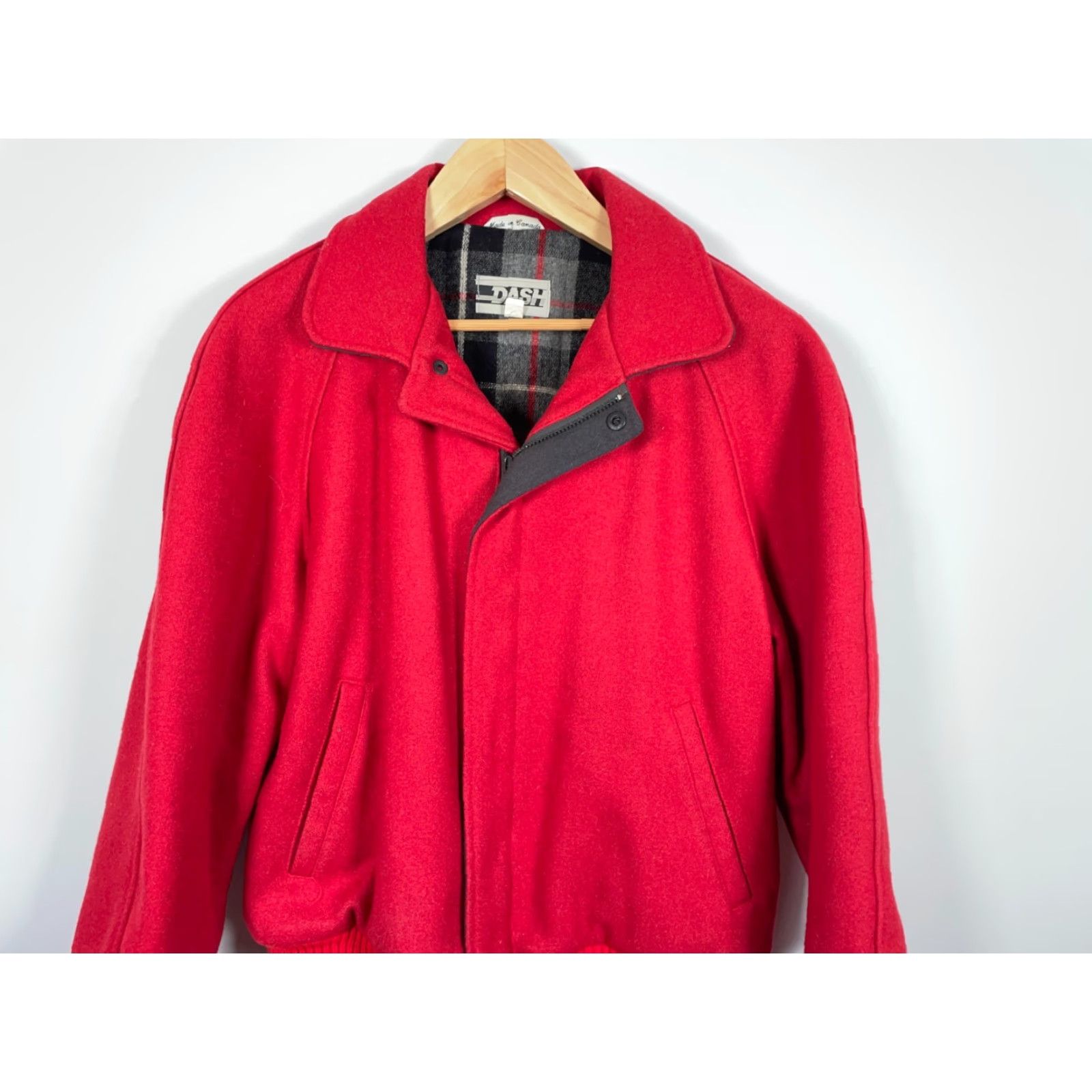ASH VINTAGE DASH Wool Bomber Jacket Men’s 42 Large Red Zip Up Flannel Lining Canada Made Jacket Size US L / EU 52-54 / 3 - 4 Thumbnail