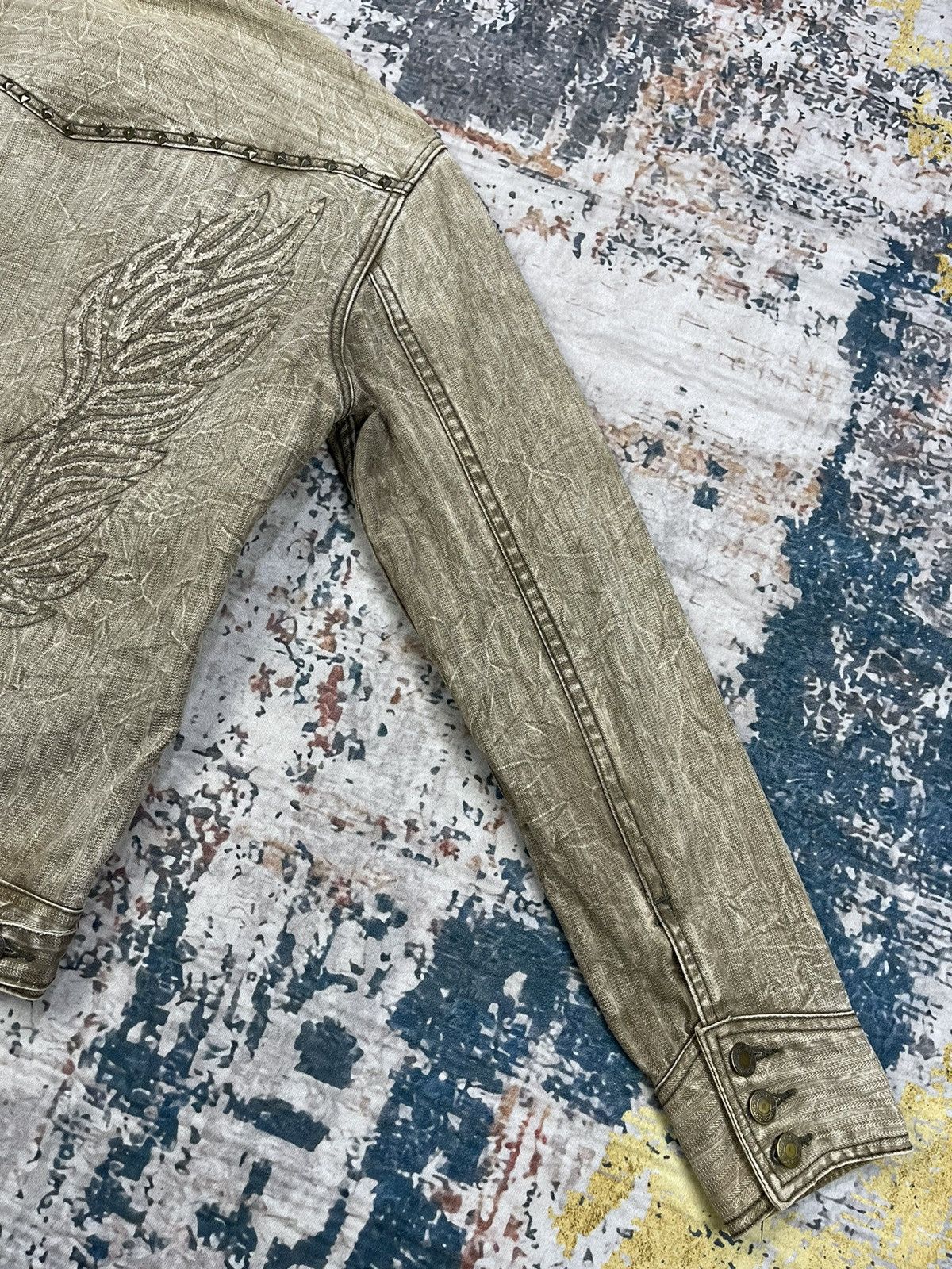 Beauty Beast Distressed Harringbone Angel Wings Spiked Denim Jackets Size US M / EU 48-50 / 2 - 5 Thumbnail