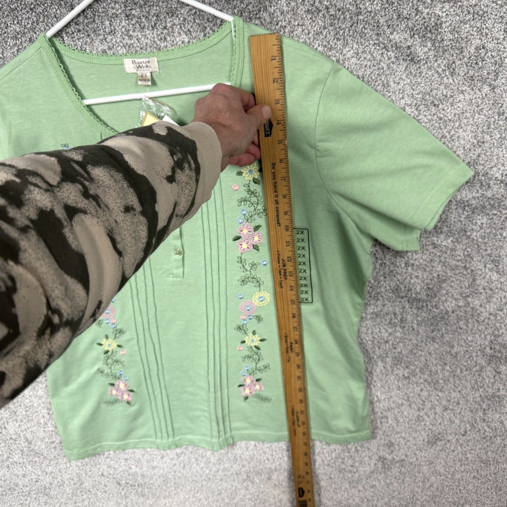 Vintage Baxter & Wells Blouse Womens 2X Plus Green Embroidered Floral Cottagecore Y2K Shirt Adult 2X Size XXL / US 16-18 / IT 52-54 - 2 Thumbnail