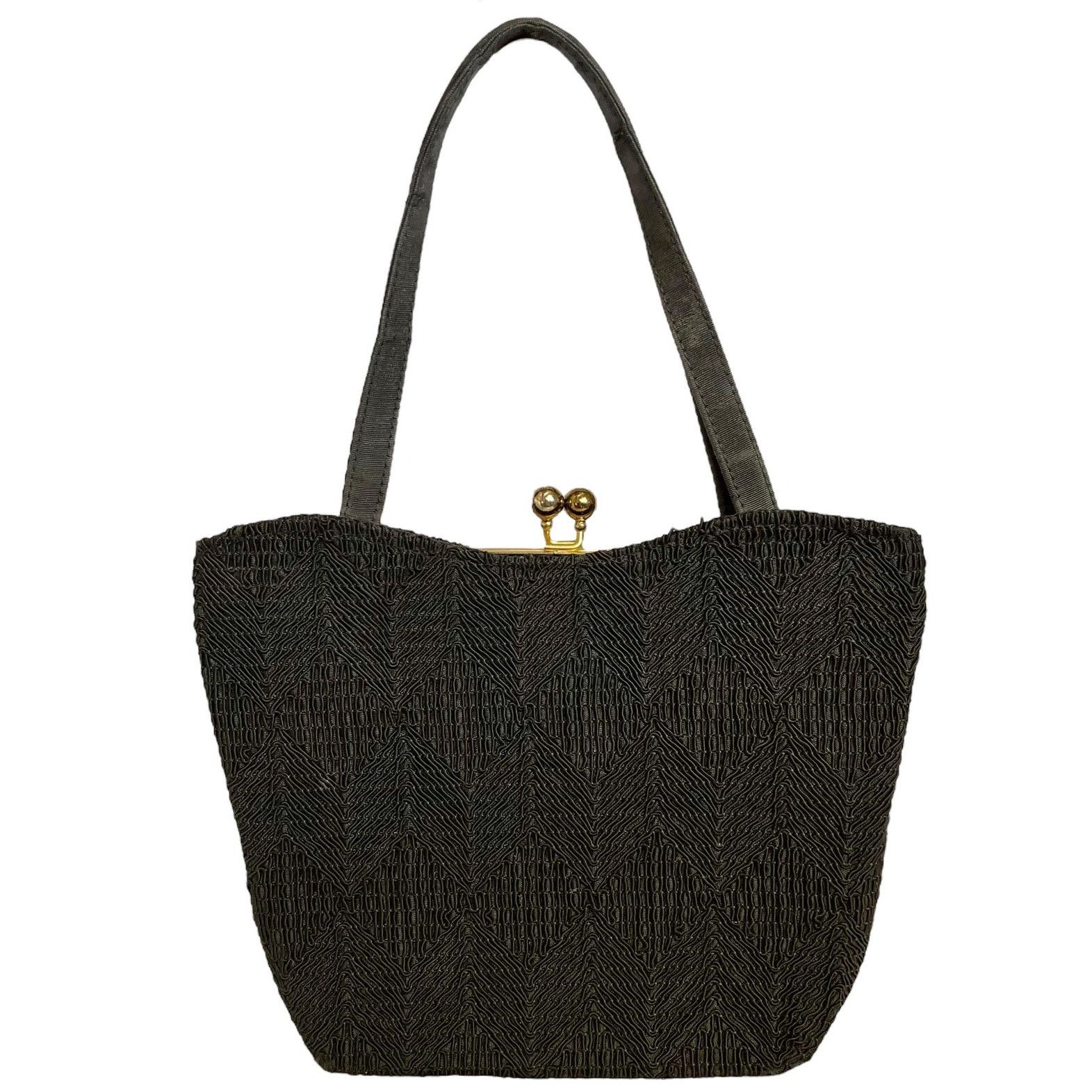 Vintage 1940s Corde Chevron Black Satchel Hinged Frame Purse Handbag Size ONE SIZE - 1 Thumbnail