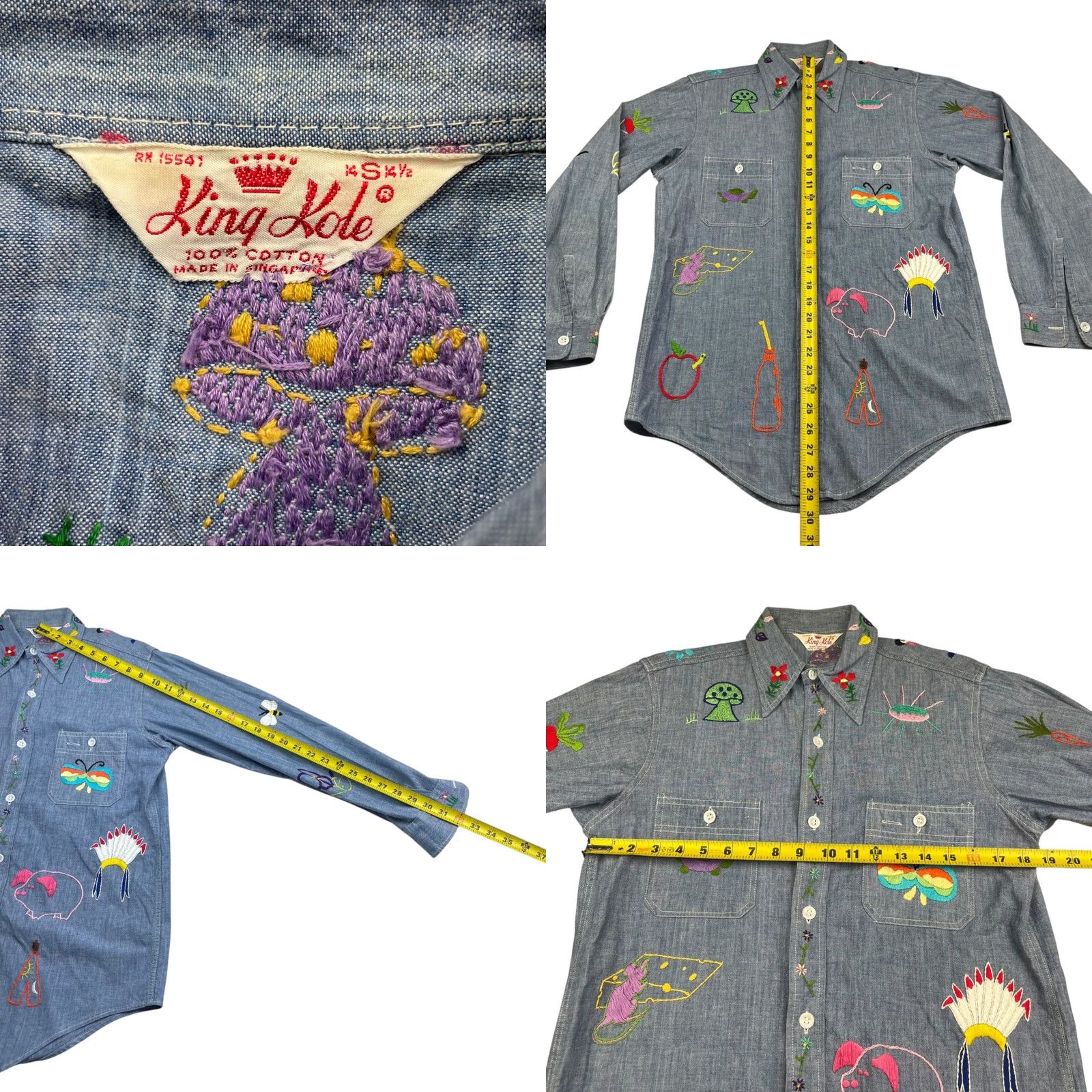 Denime VINTAGE King Kole Denim Shirt Adult Small Blue Long Sleeve Embroidered Hand Sewn Mens 50's Size US S / EU 44-46 / 1 - 8 Thumbnail