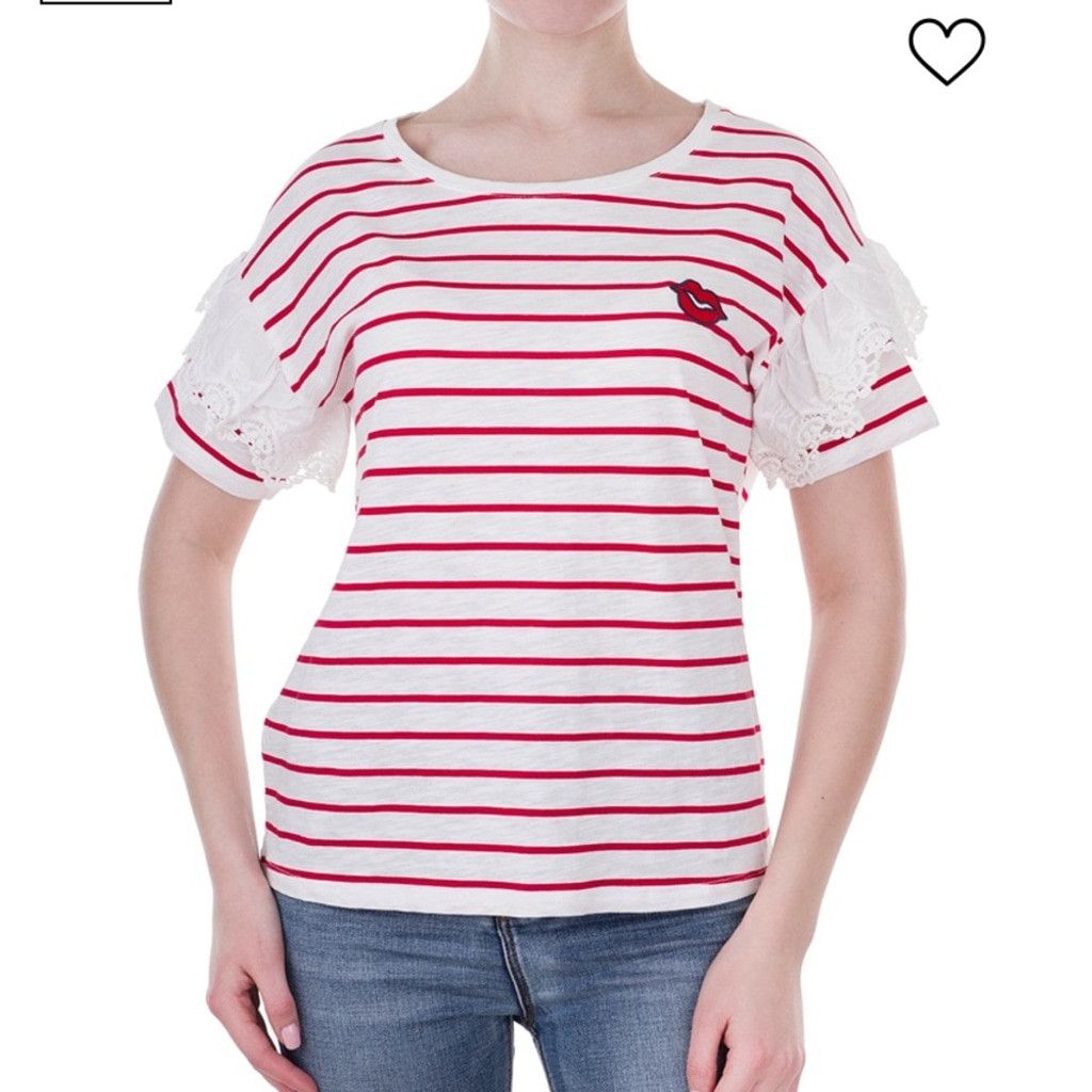 Other OUI Striped Cotton Red White T-Shirt Lace Boat Round Size 8 Size M / US 6-8 / IT 42-44 - 5 Thumbnail