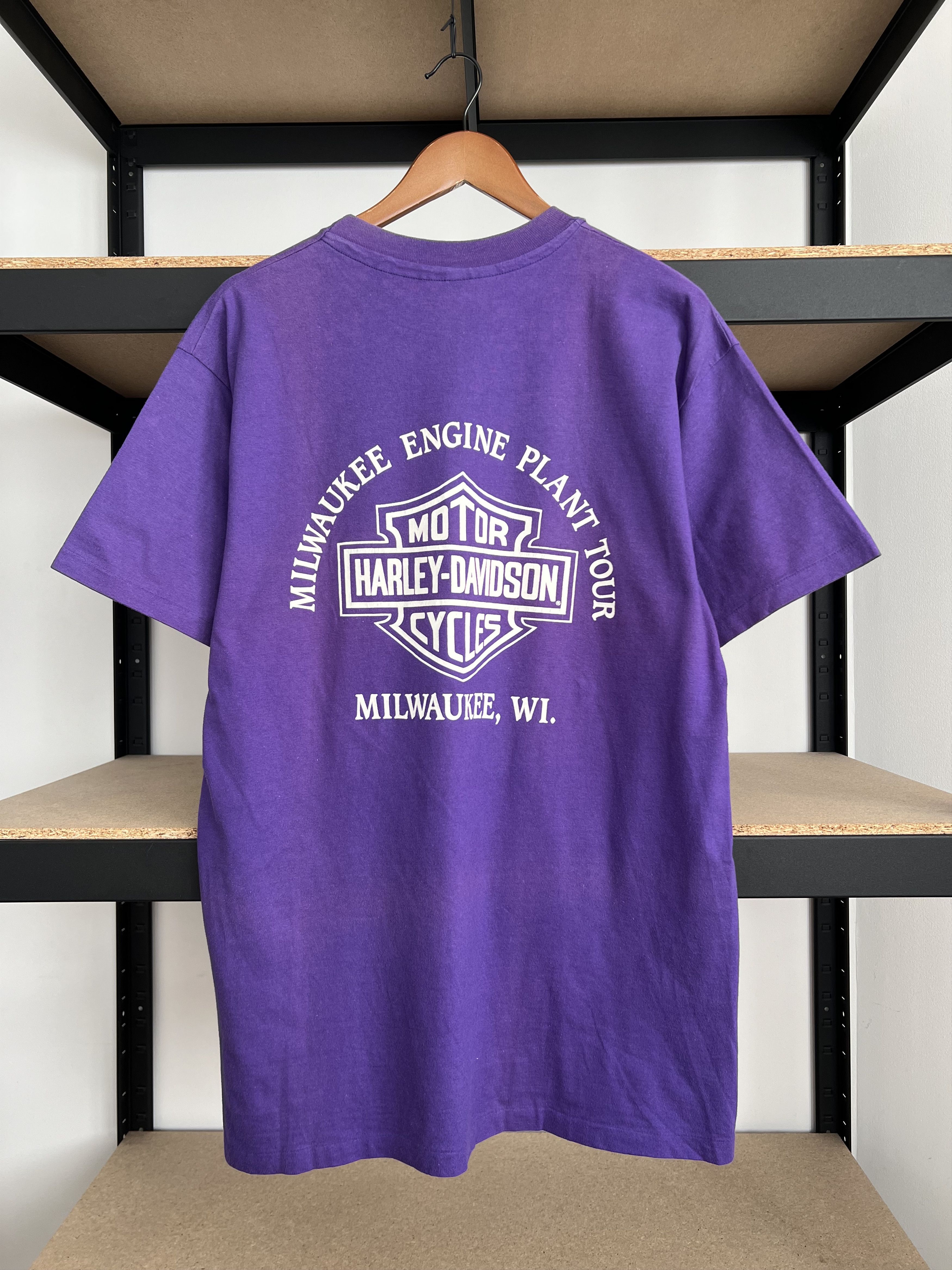 Harley Davidson Vintage 1990 Harley Davidson Eagle Milwaukee Purple T-shirt Size US XL / EU 56 / 4 - 2 Thumbnail