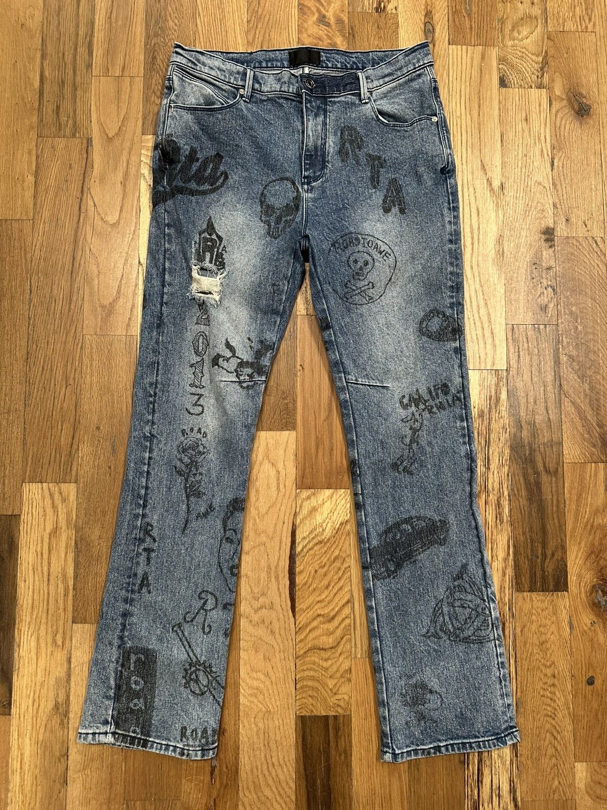 Rta Rta AOP Logos Blue Denim Jeans Size 32 Size US 32 / EU 48 - 1 Thumbnail