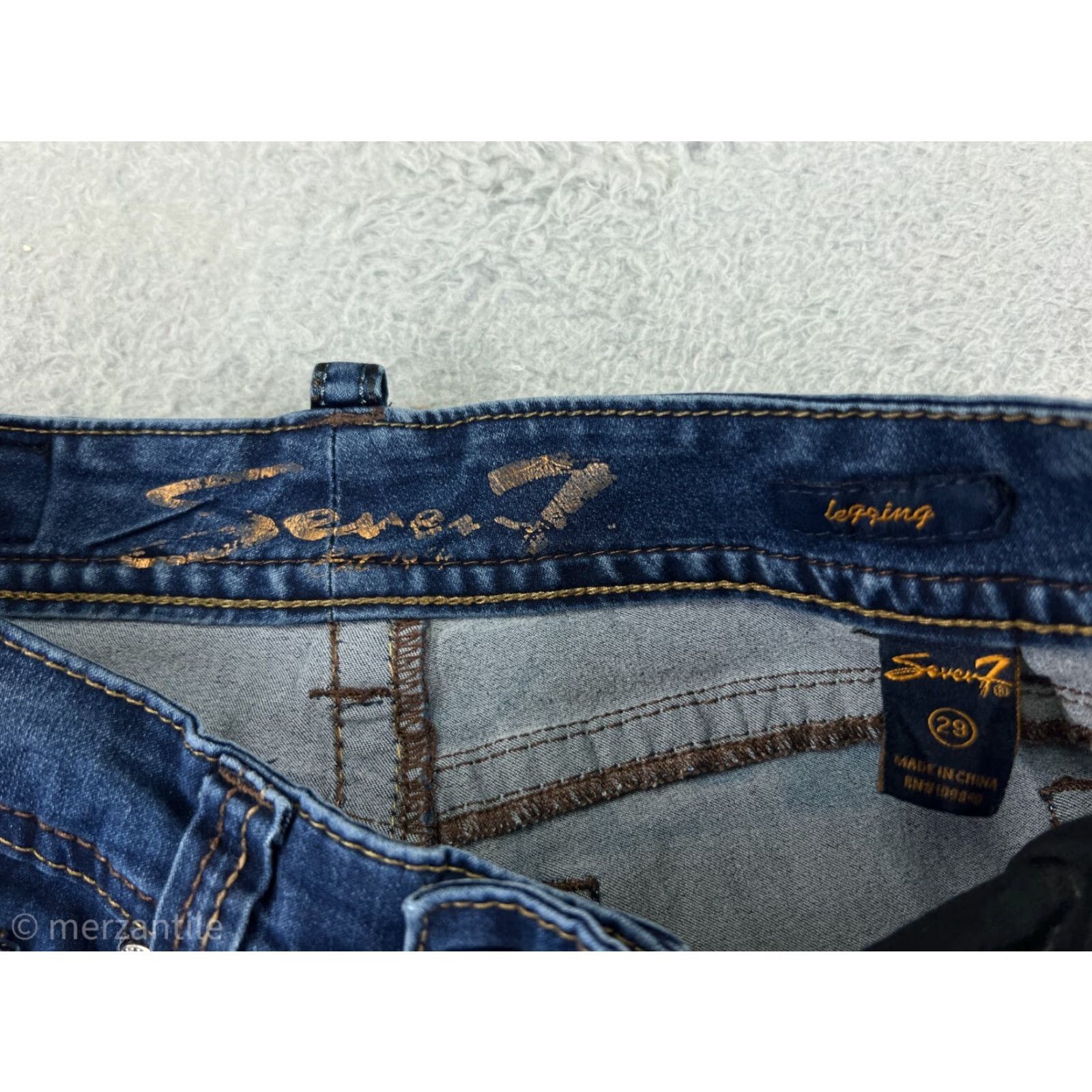 Vintage Seven7 Jeans Womens Jeans 29 Blue Denim Skinny Tapered Cotton Blend Embellished Size 29" - 4 Thumbnail