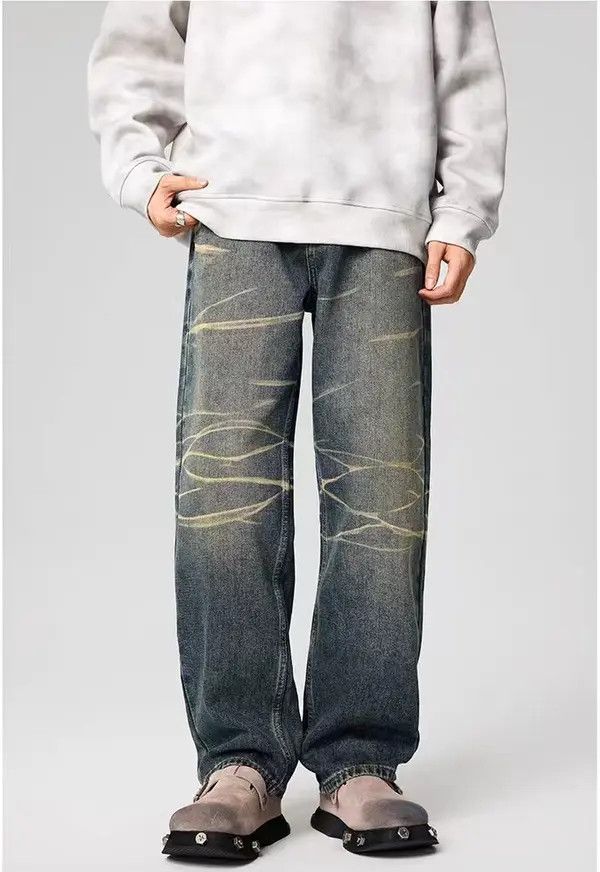 VIBE Vintage street striped washed and faded loose jeans Size US 34 / EU 50 - 3 Thumbnail