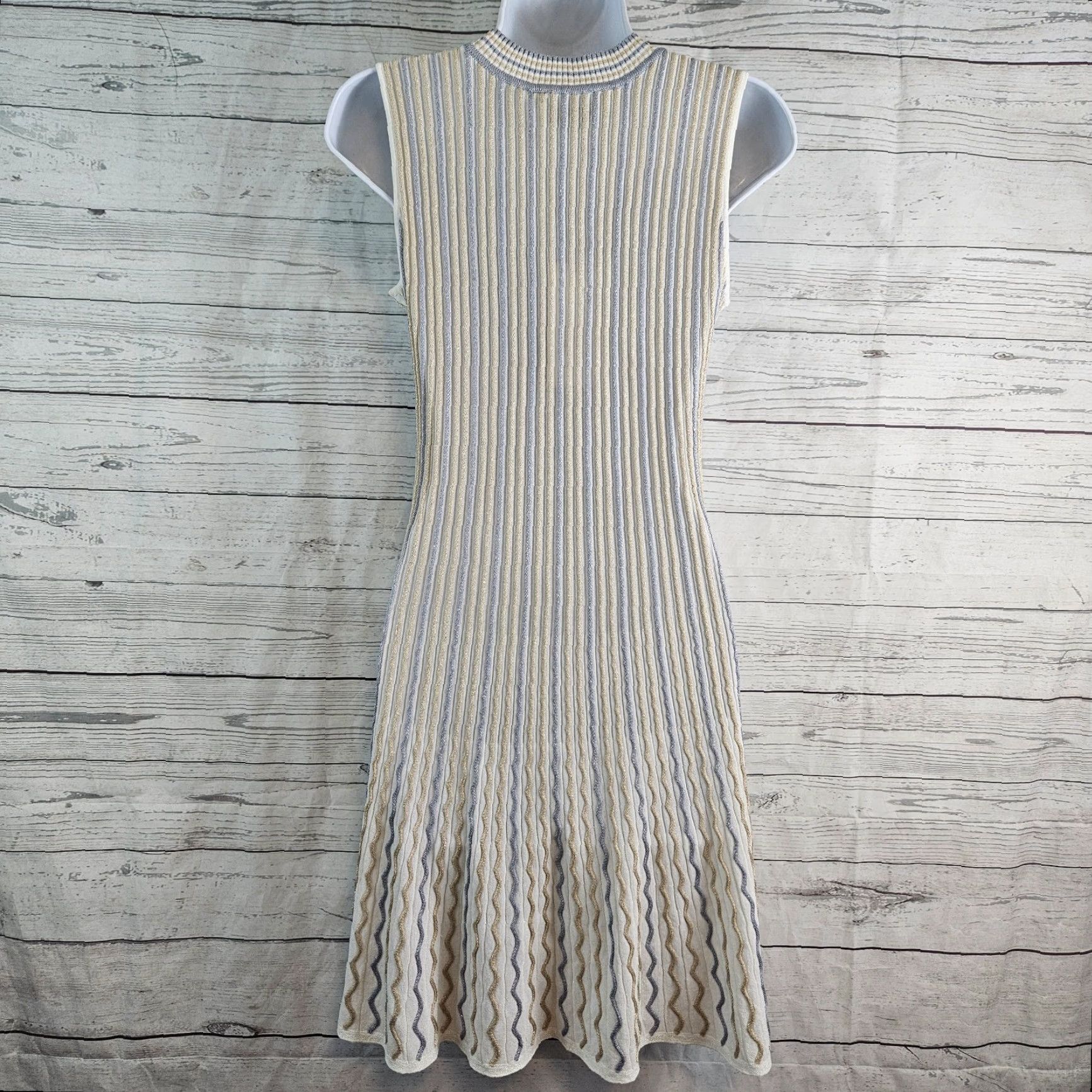 Vintage Ritu Kumar Womens Dress Sz Medium Ribbed Gold Silver Striped Sleeveless Size M / US 6-8 / IT 42-44 - 3 Thumbnail
