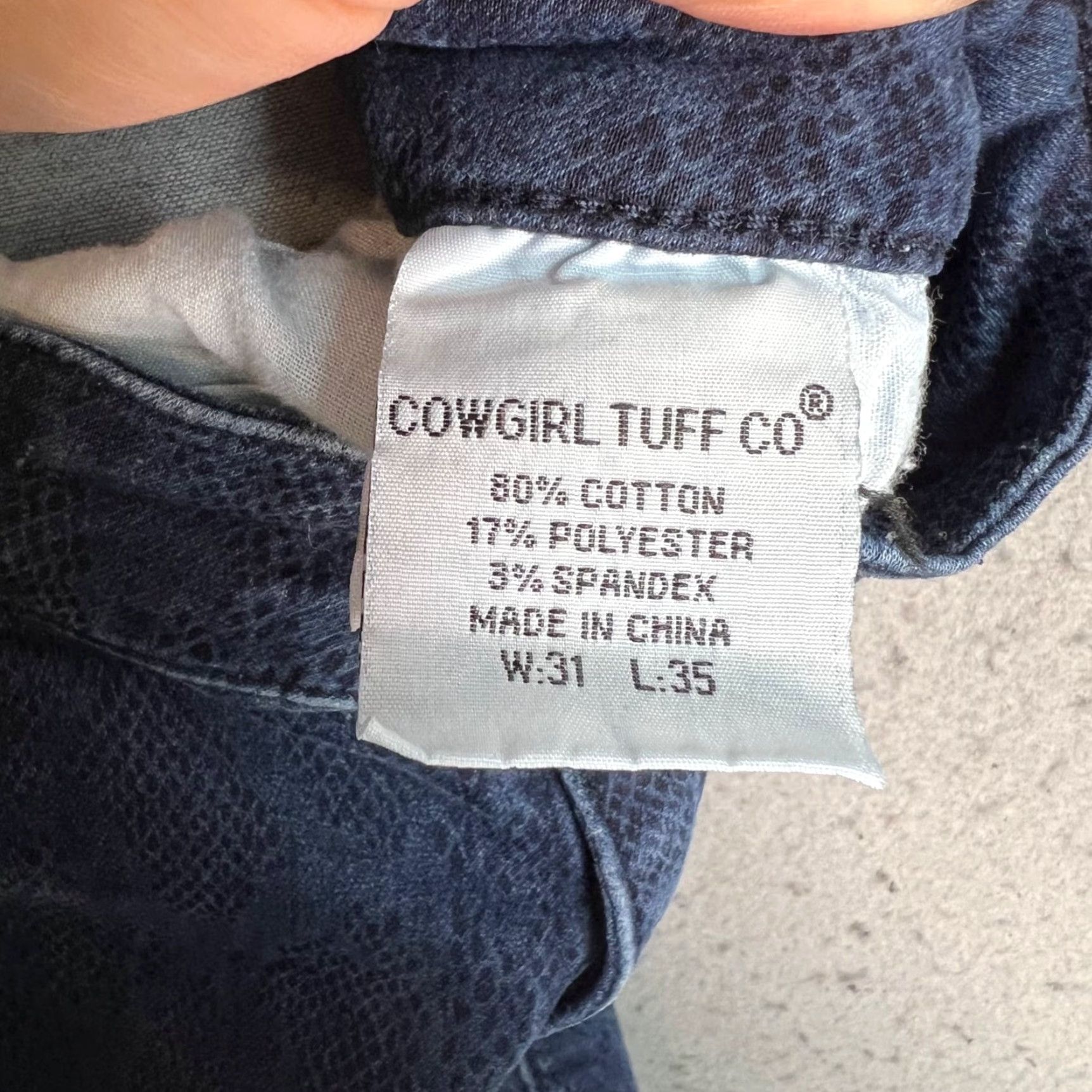 Vintage VINTAGE Cowgirl Tuff Womens Bootcut Jeans 31 Blue Snake Print Frayed Hem Stretch Size 24" / US 00 / IT 34 - 5 Thumbnail