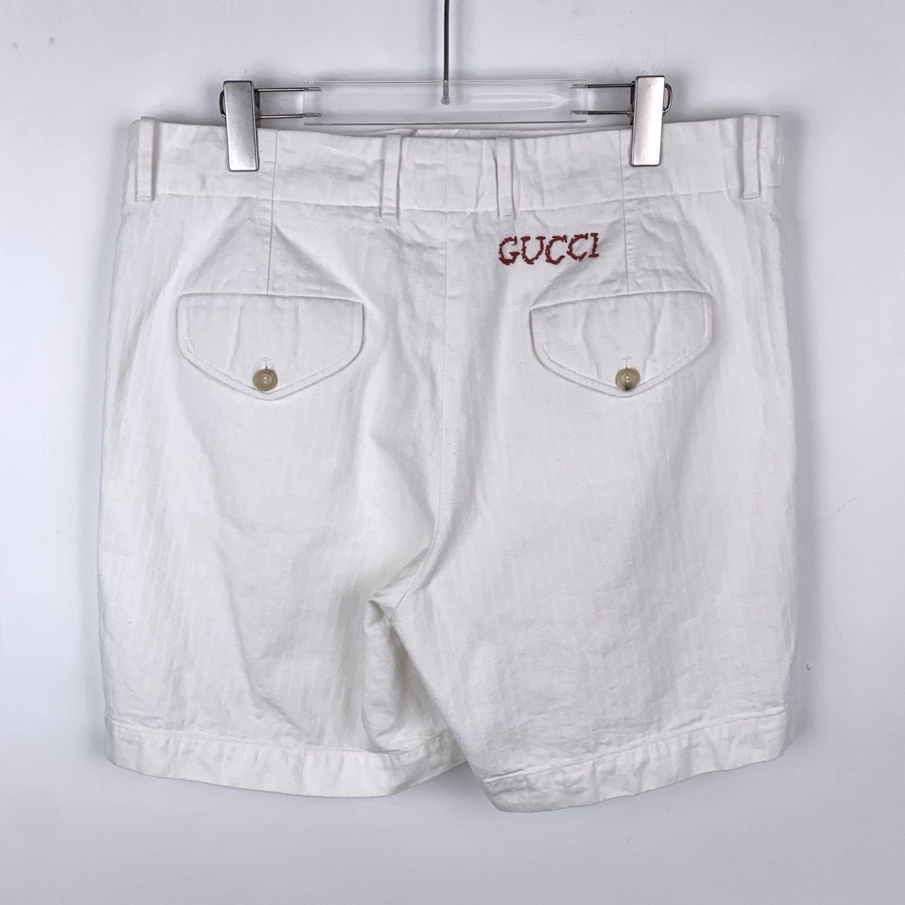 Gucci Gucci Mens White Cotton-Linen Blend Shorts Size 50 Made In I Size US 34 / EU 50 - 2 Thumbnail