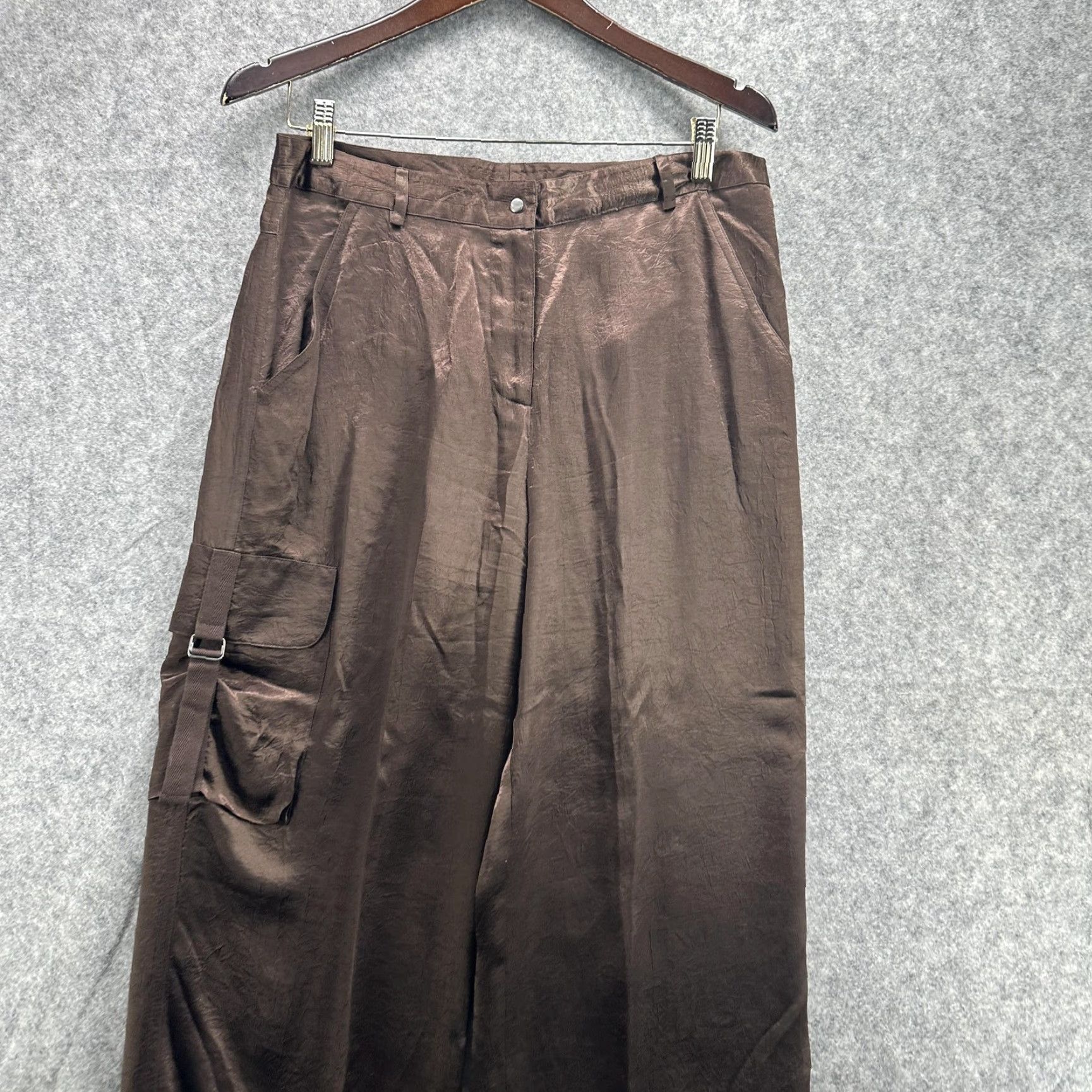 Vintage Spenser Jeremy Pants Womens 12 Brown Cargo Jogger Pleated Zip Fly Elastic Satin Tapered Pockets Cuffed Size 34" / US 12 / IT 48 - 4 Thumbnail
