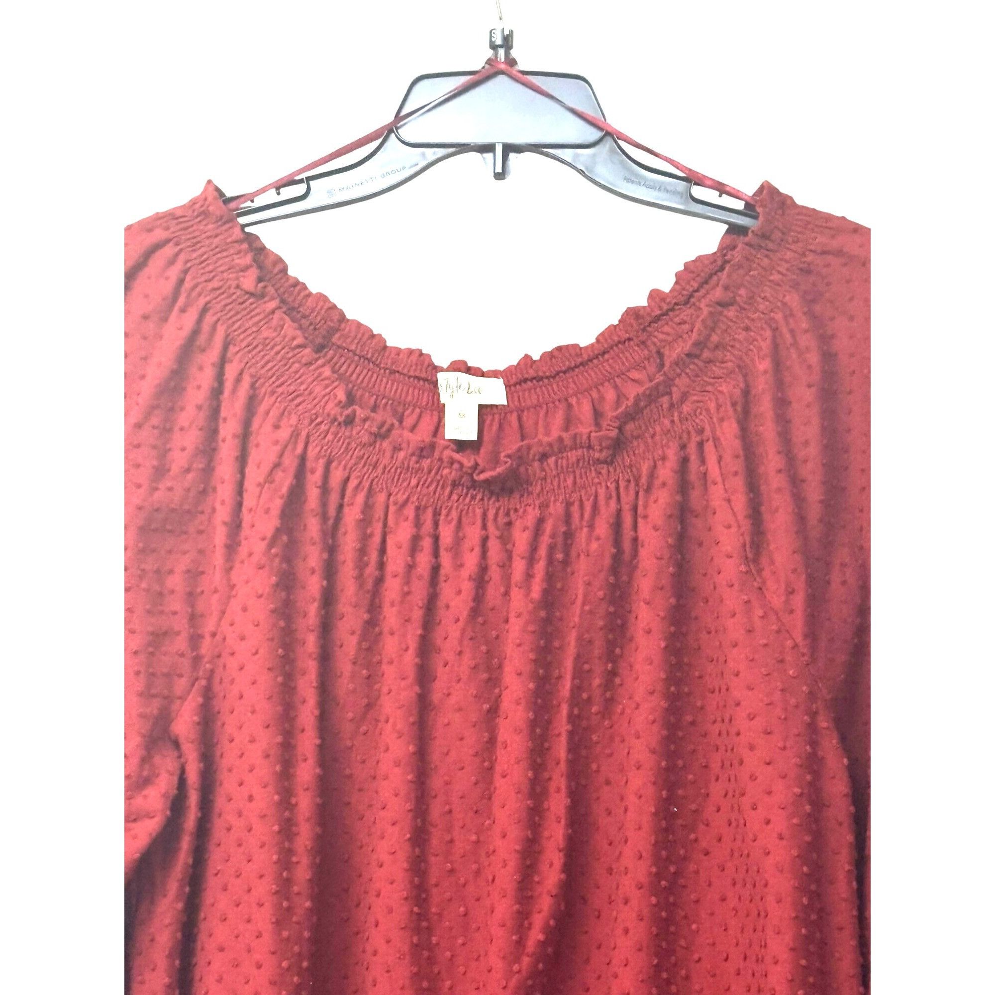 Style & Co Style Co Plus Size Off-the-Shoulder Swiss Dot Top, Merlot, S Size ONE SIZE - 9 Thumbnail
