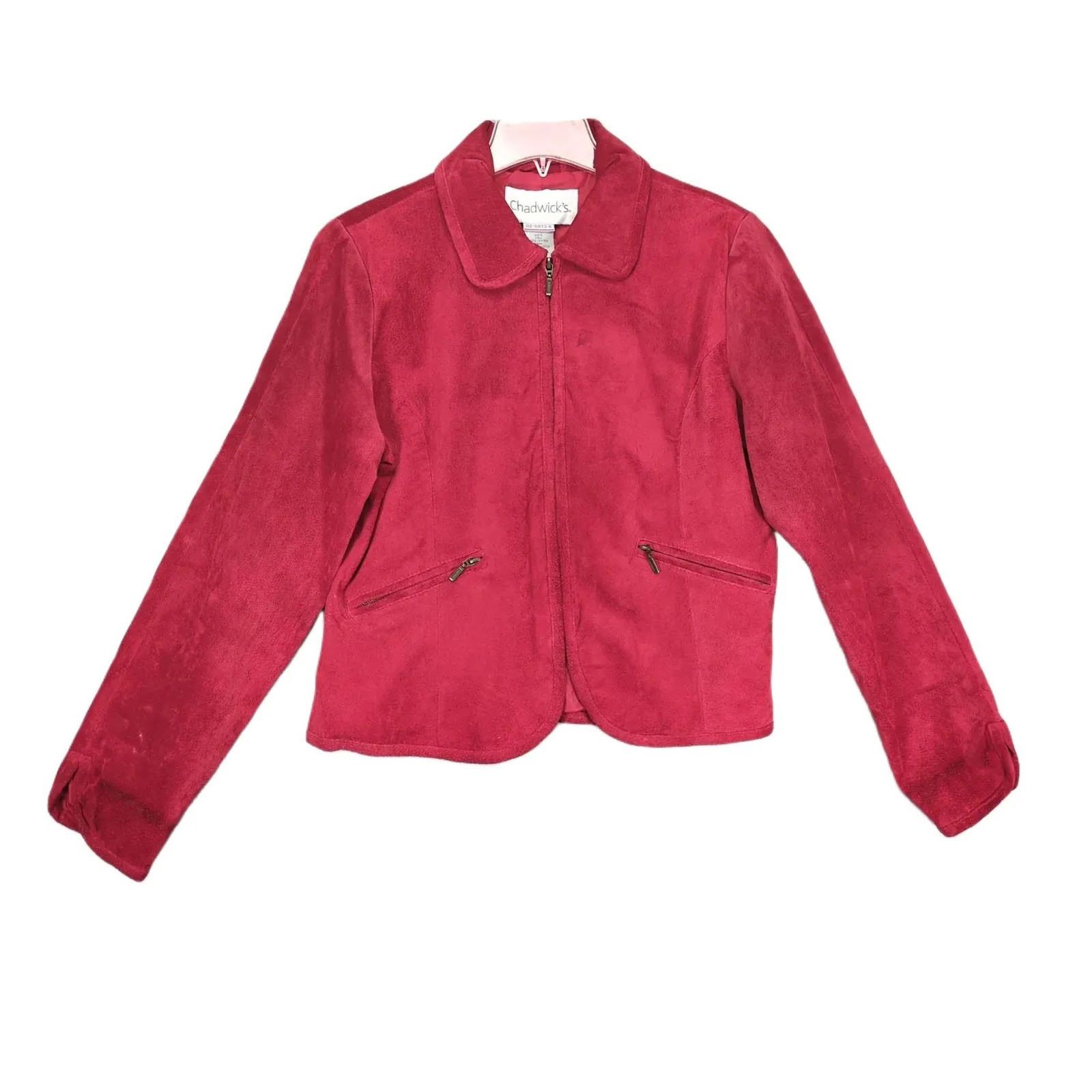 Vintage Chadwick's Women's L Red Suede Leather Full Zip Jacket Size L / US 10 / IT 46 - 1 Thumbnail
