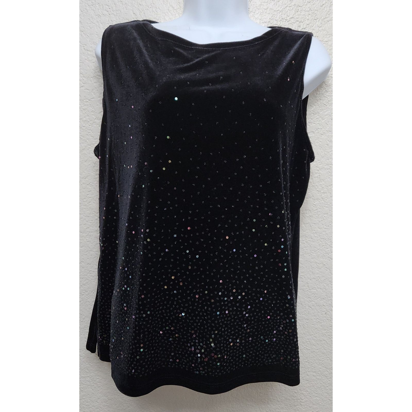 Other I.N. Studio Black Sequin Crushed Velvet Sleeveless Top XL Size XL / US 12-14 / IT 48-50 - 1 Thumbnail