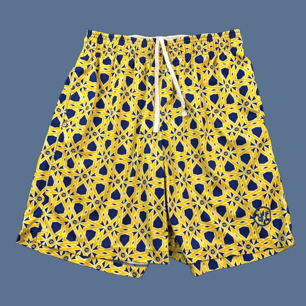 Under Armour VINTAGE Warrior Lacrosse Shorts Mens Small Yellow Blue Geometric Mosaic Print Drawstring Size US 29 - 1 Thumbnail