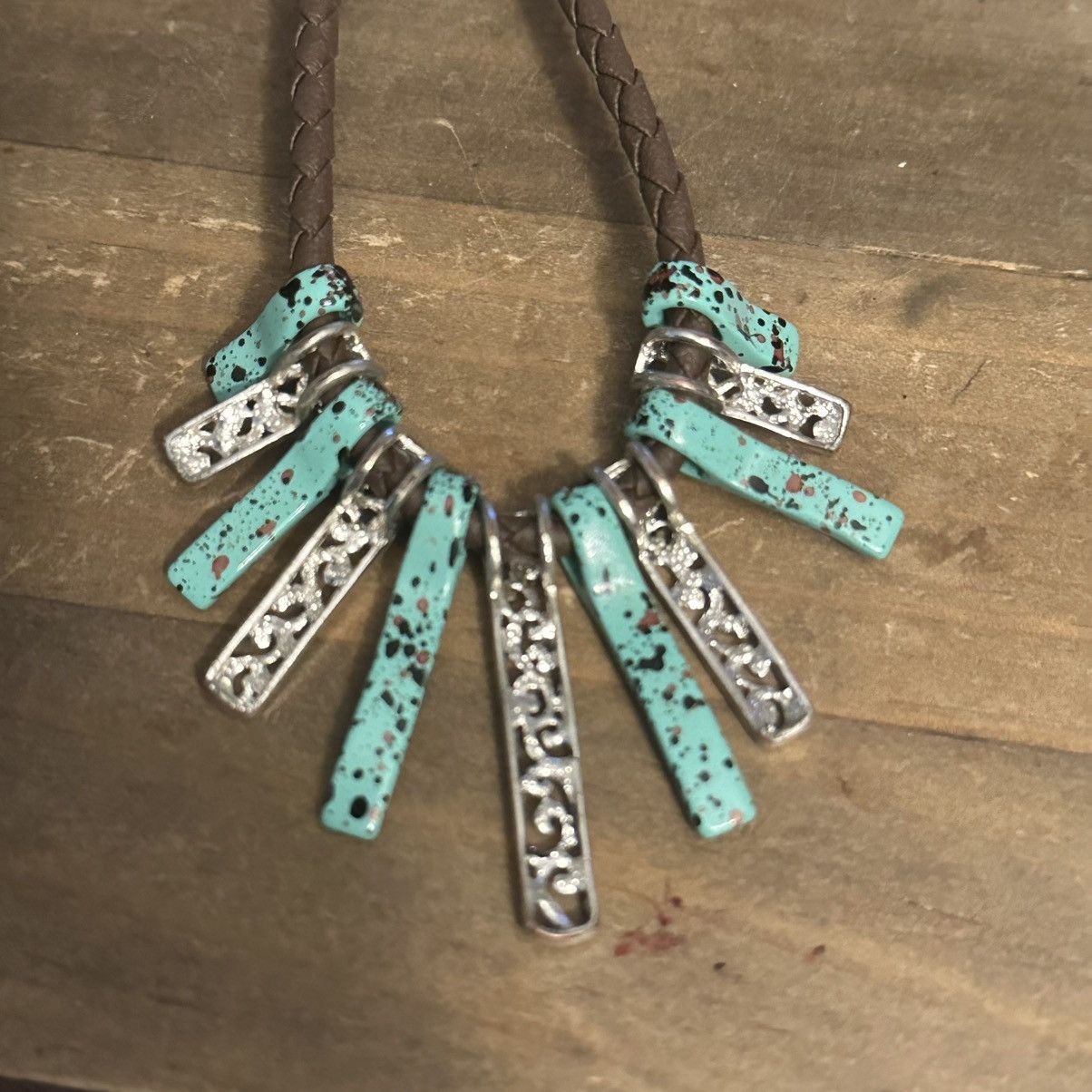 Other Turquoise and silver leather cord bib necklace & earrings Size ONE SIZE - 4 Thumbnail