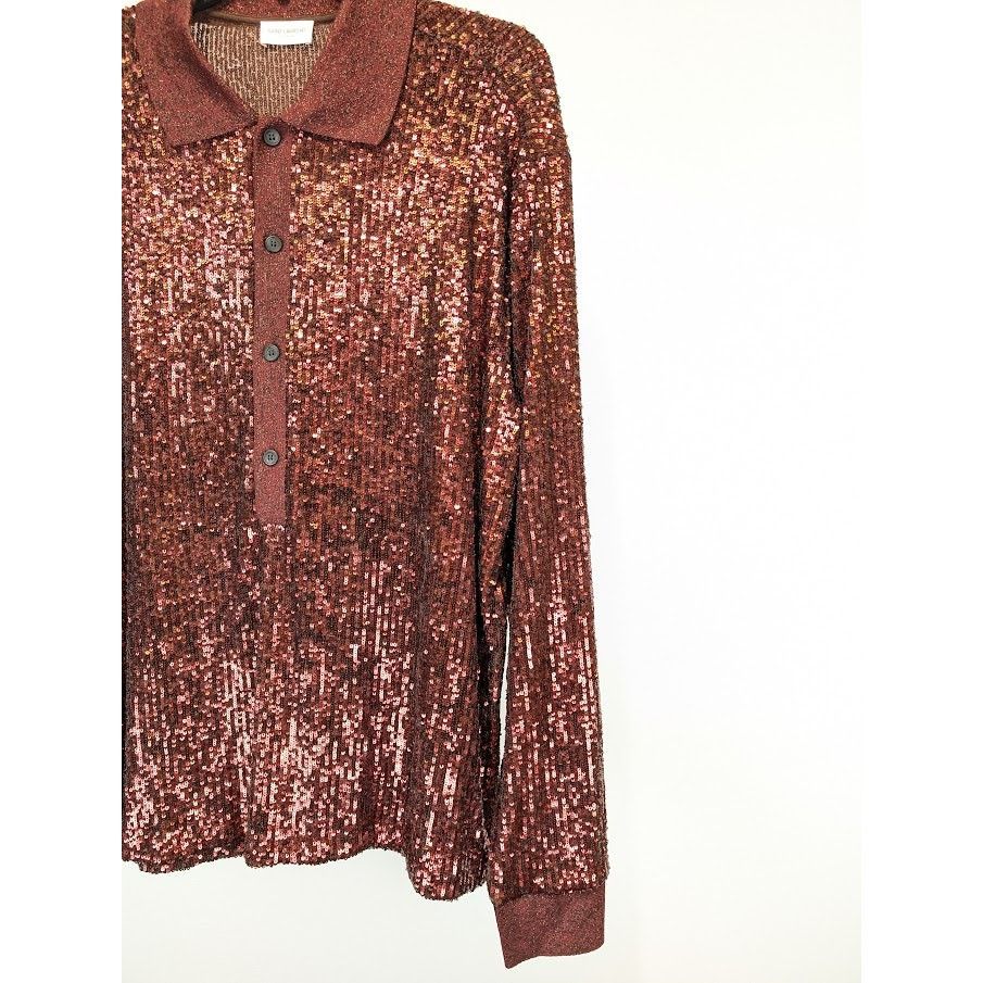Saint Laurent Paris o1rshd1 Sequinned Sequin Long Sleeve Polo Shirt in Red Size US XL / EU 56 / 4 - 7 Thumbnail