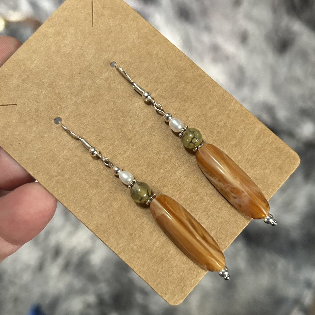 Handmade Handcrafted elegant vintage marble lucite bead earrings Size ONE SIZE - 1 Thumbnail