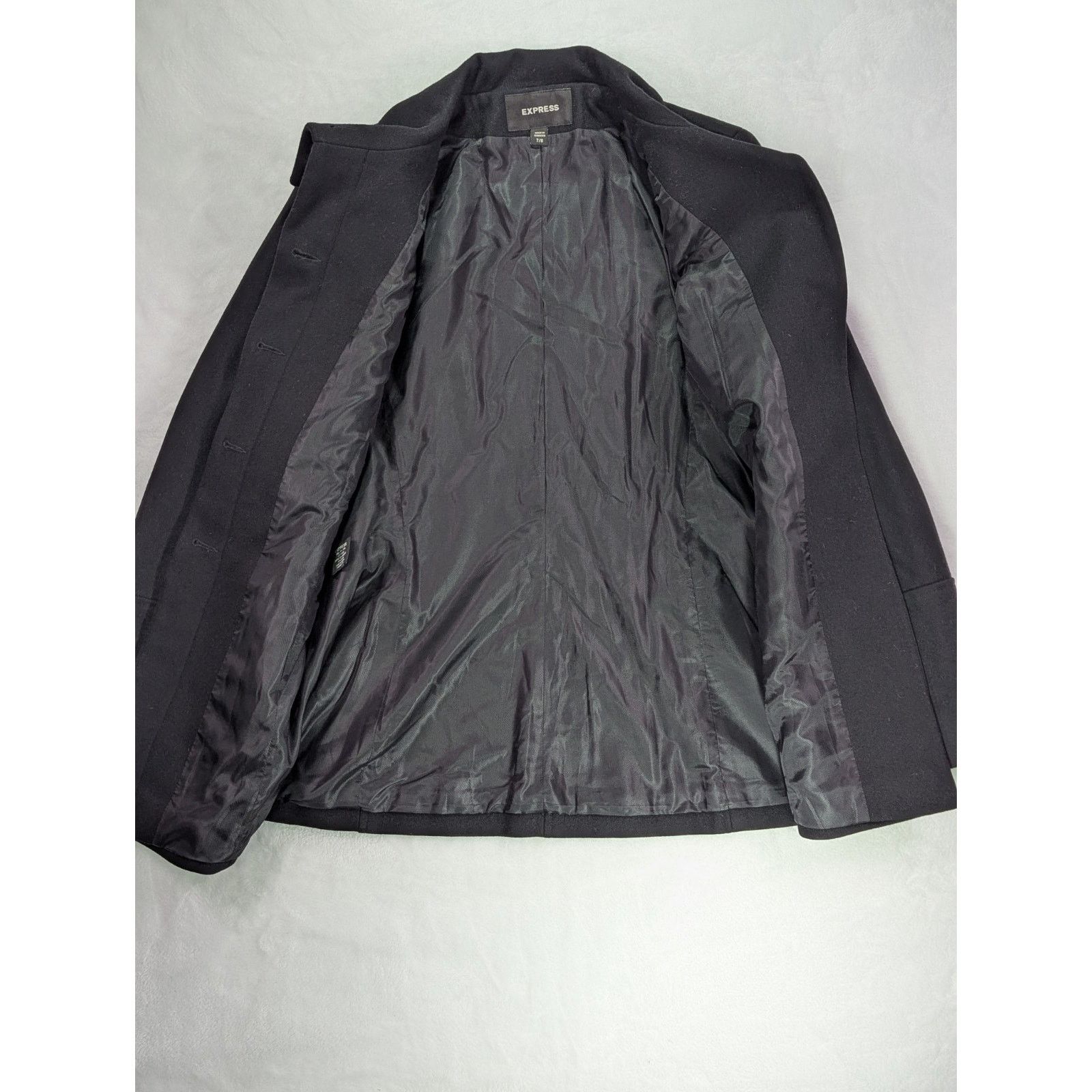 Express Size 7/8 Black Wool Coat Hidden Button Placket VTG Y2K Size M / US 6-8 / IT 42-44 - 5 Thumbnail