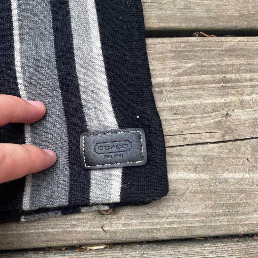 Coach Muffler Wool Coach Scarf Striped Black Gray Size ONE SIZE - 4 Thumbnail
