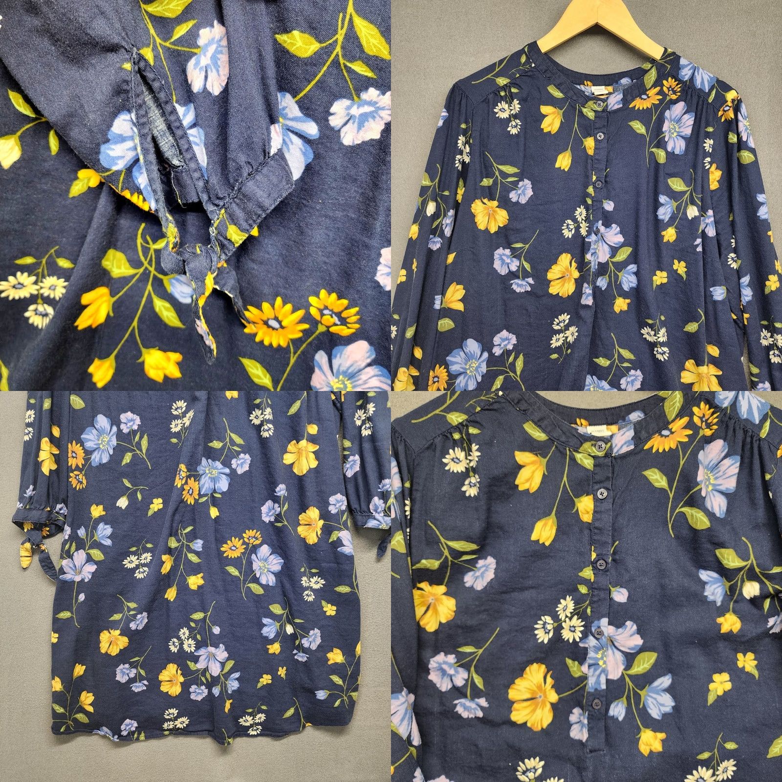 Old Navy VINTAGE Old Navy Womens Dress Plus Size 3X Blue Floral Shift Prairie Peasant Cottage Knee Length Button Cotton Blend Floral Womens 3X Size XXL / US 16-18 / IT 52-54 - 8 Thumbnail
