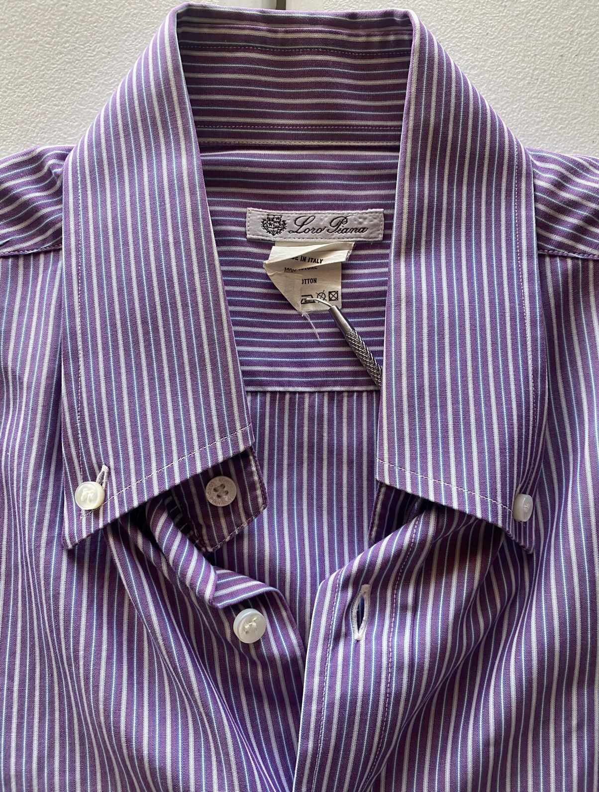 Loro Piana Loro Piana 🇮🇹 purple rep stripe dress shirt 16.5 42eu VGC Size US L / EU 52-54 / 3 - 7 Thumbnail