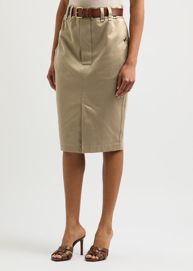 Saint Laurent Paris o1y0126 Midi Skirt in Khaki Size 32" / US 10 / IT 46 - 2 Thumbnail