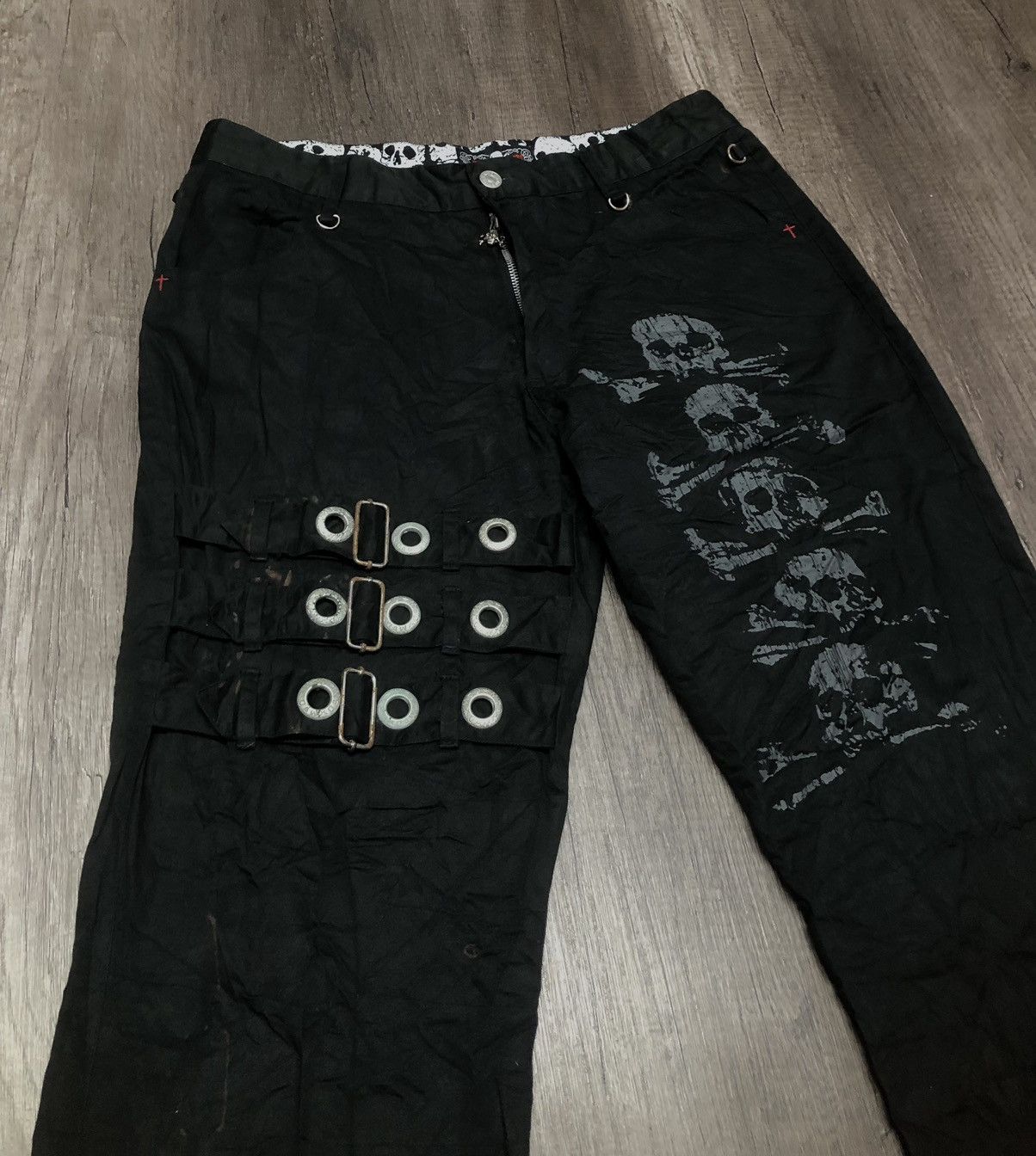 Japanese Brand MAD PUNKS SKULL DESIGN BONDAGE STYLE BOOTCUT PANT Size US 32 / EU 48 - 3 Thumbnail
