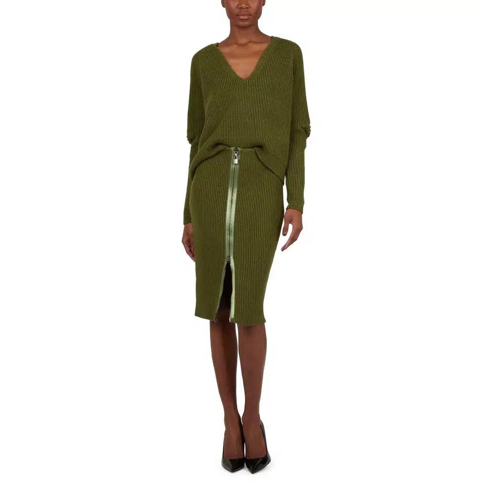 Tom Ford o1loc1c1124 GCK149 Ribbed Wool Pencil Skirt in Green Size 26" / US 2 / IT 38 - 2 Thumbnail