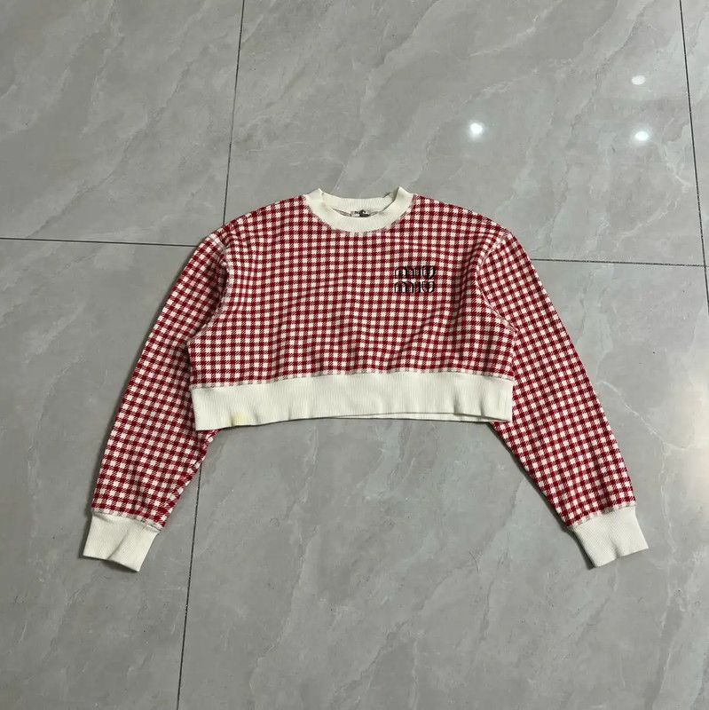 Miu Miu Miu Miu Red Checkered Cotton Sweatshirt 0089 Size S / US 4 / IT 40 - 1 Thumbnail