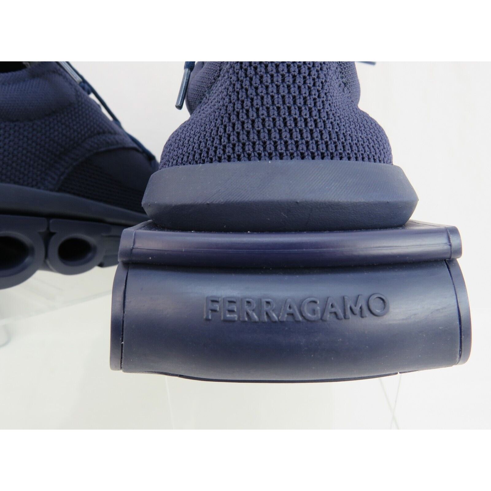 Salvatore Ferragamo FERRAGAMO DARK BLUE NIMA LEATHER MESH LOGO SNEAKERS 12 45 Size US 12 / EU 45 - 10 Thumbnail