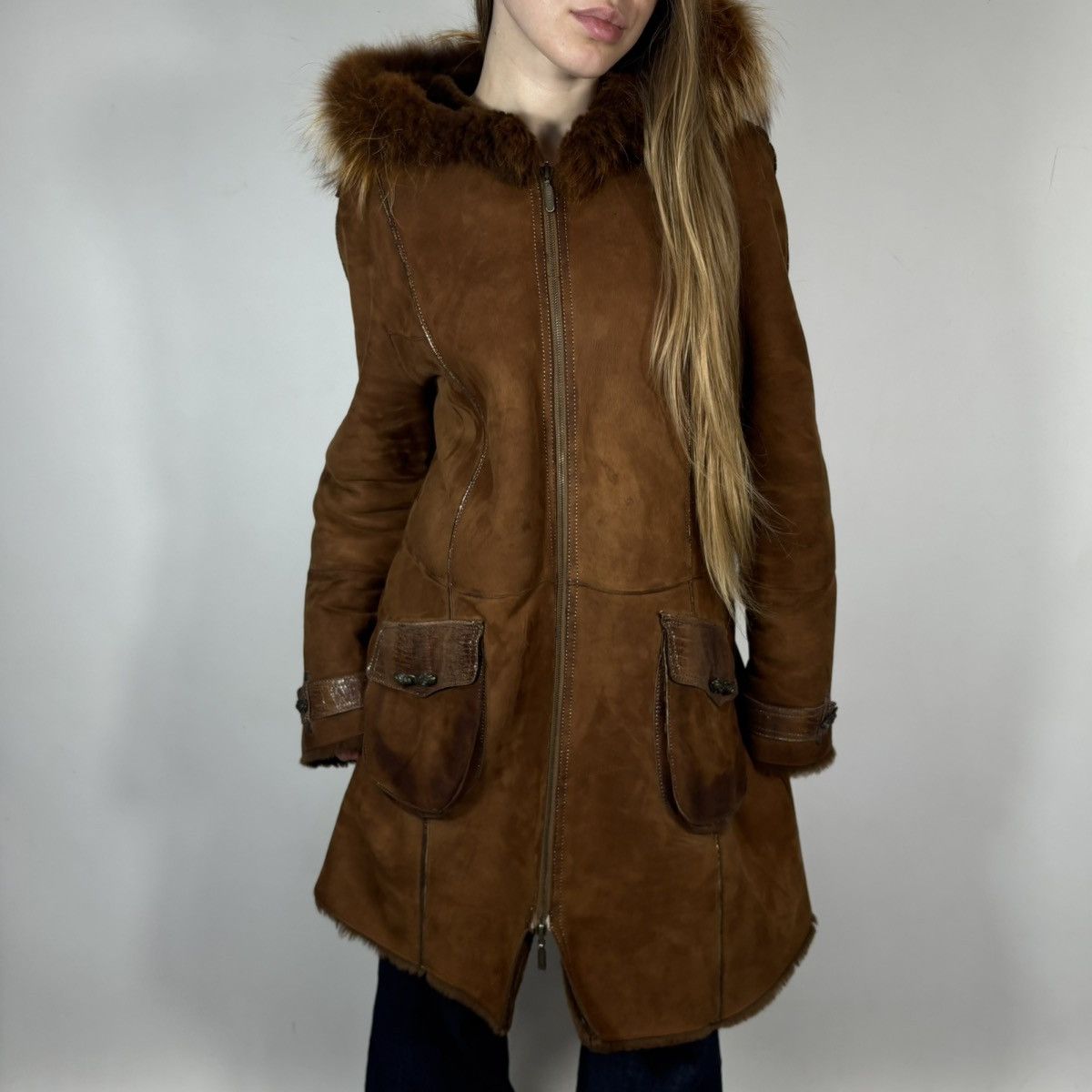 Vintage Vintage 00s Stella Rossa Leather Fur Sheepskin Coat Jacket Size M / US 6-8 / IT 42-44 - 2 Thumbnail
