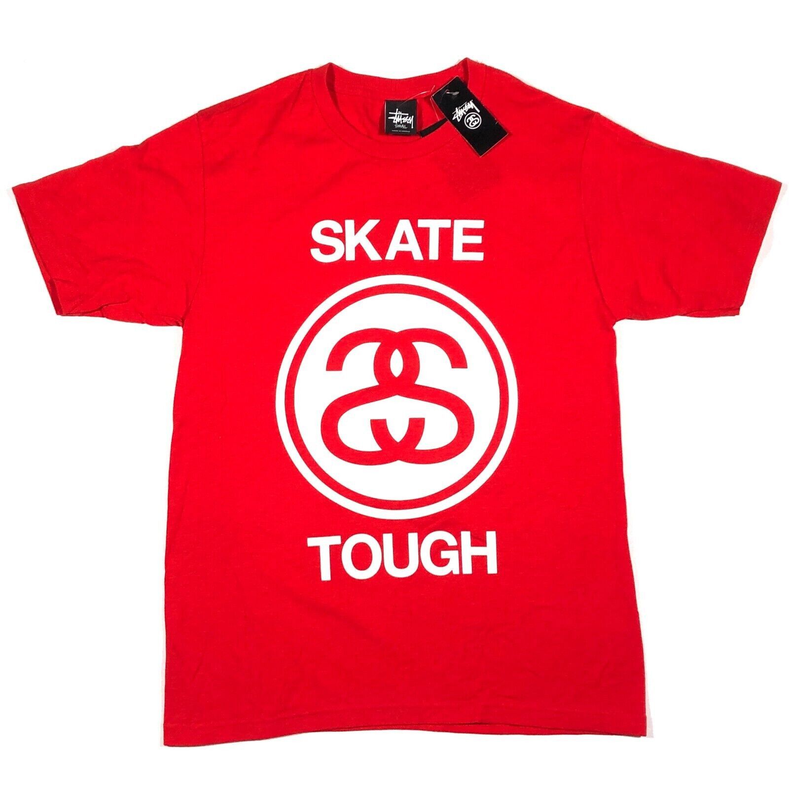 New Stussy Skate Tough SS Logo Red White Tee T Shirt