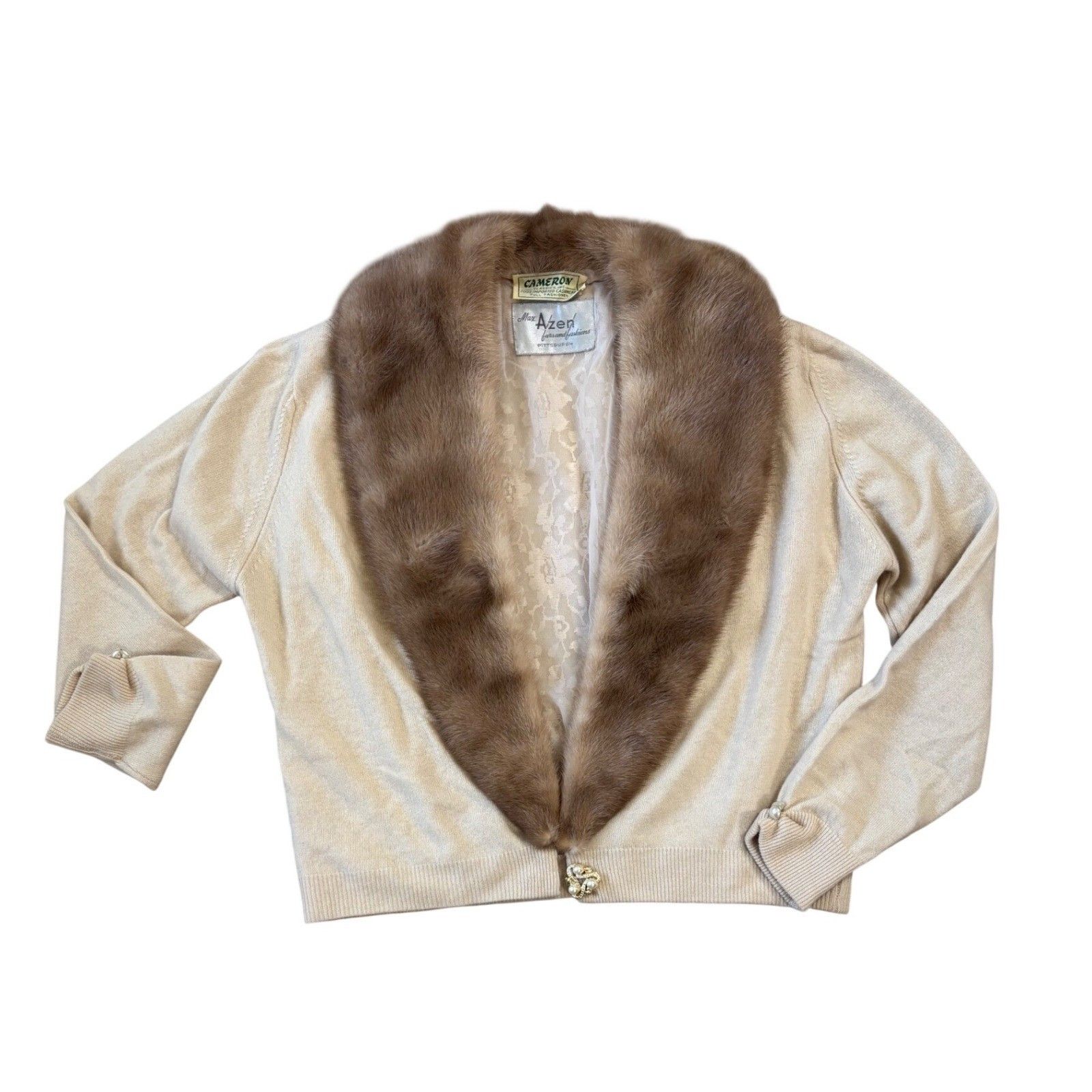 Other Vintage Cameron Classics Cashmere Cardigan Mink Fur Collar Size S / US 4 / IT 40 - 1 Thumbnail