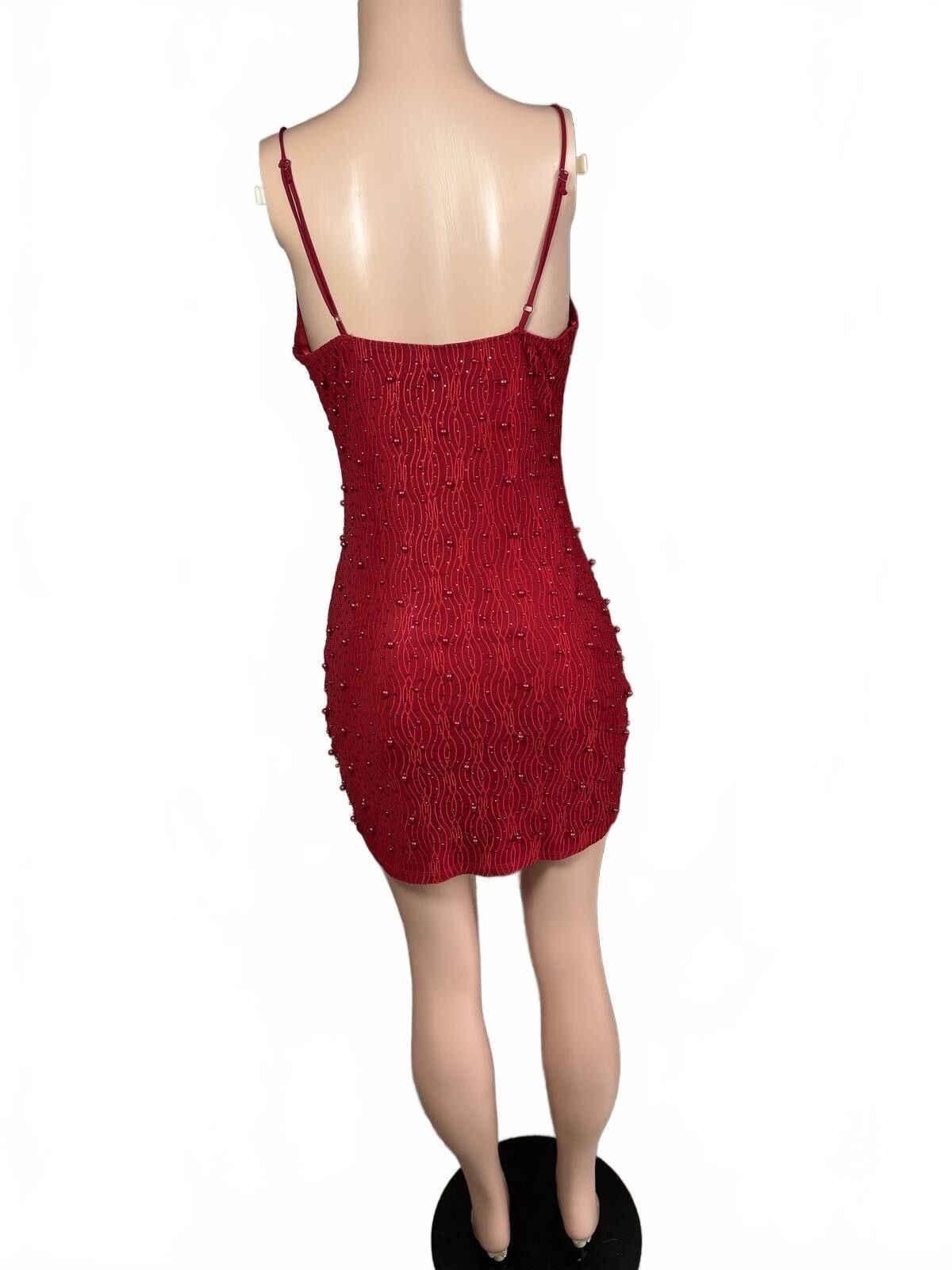 Windsor Smith Windsor Red Beaded Mini Dress with Spaghetti Straps. Large. Size L / US 10 / IT 46 - 5 Thumbnail