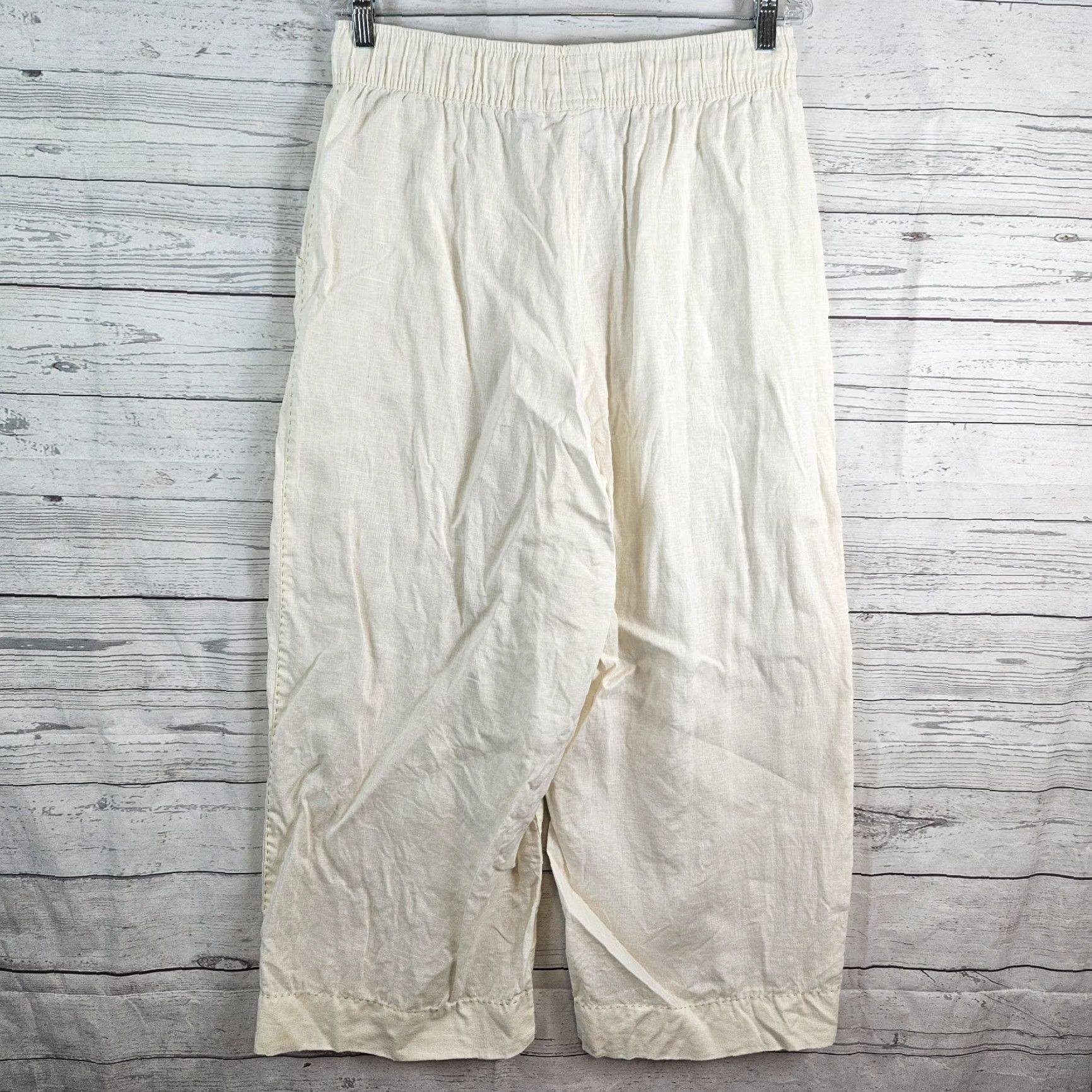 Vintage Calypso St Barth Womens Cropped Linen Pants L Ivory High Rise Wide-Leg Size 36" / US 14 / IT 50 - 3 Thumbnail