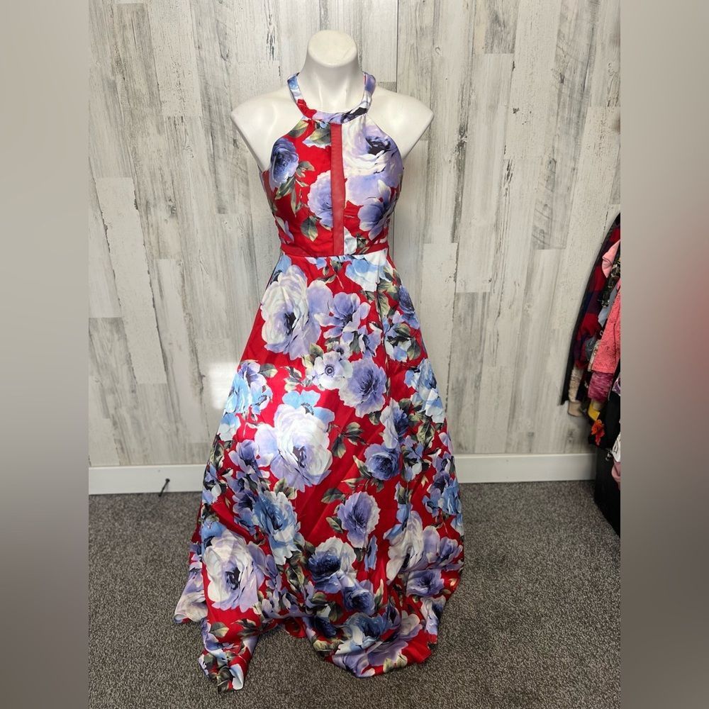 Other Dear Moon Floral Halter Maxi Dress Red Blue Size 3 XS/S Size XS / US 0-2 / IT 36-38 - 1 Thumbnail