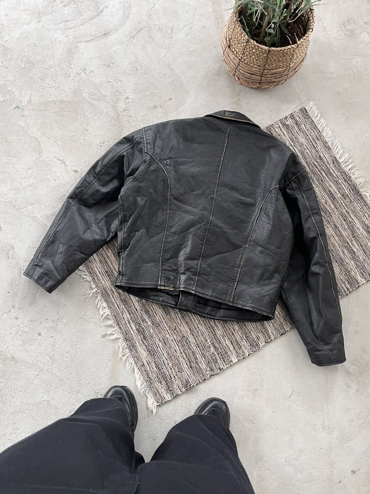Harley Davidson Vintage Biker Faded Black Leather Moto Jacket Avantgarde Size US M / EU 48-50 / 2 - 10 Thumbnail