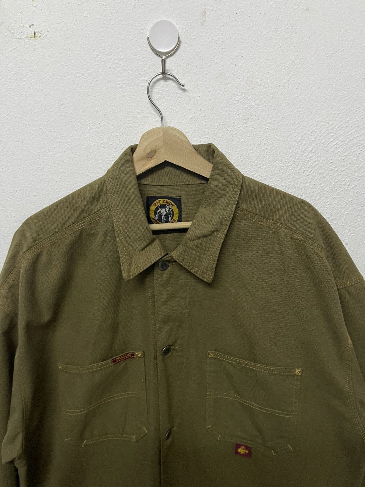 Vintage 1990s BRONZE AGE PIT CREW MOSS GREEN CANVAS CORE JACKET RARE Size US XXL / EU 58 / 5 - 11 Thumbnail