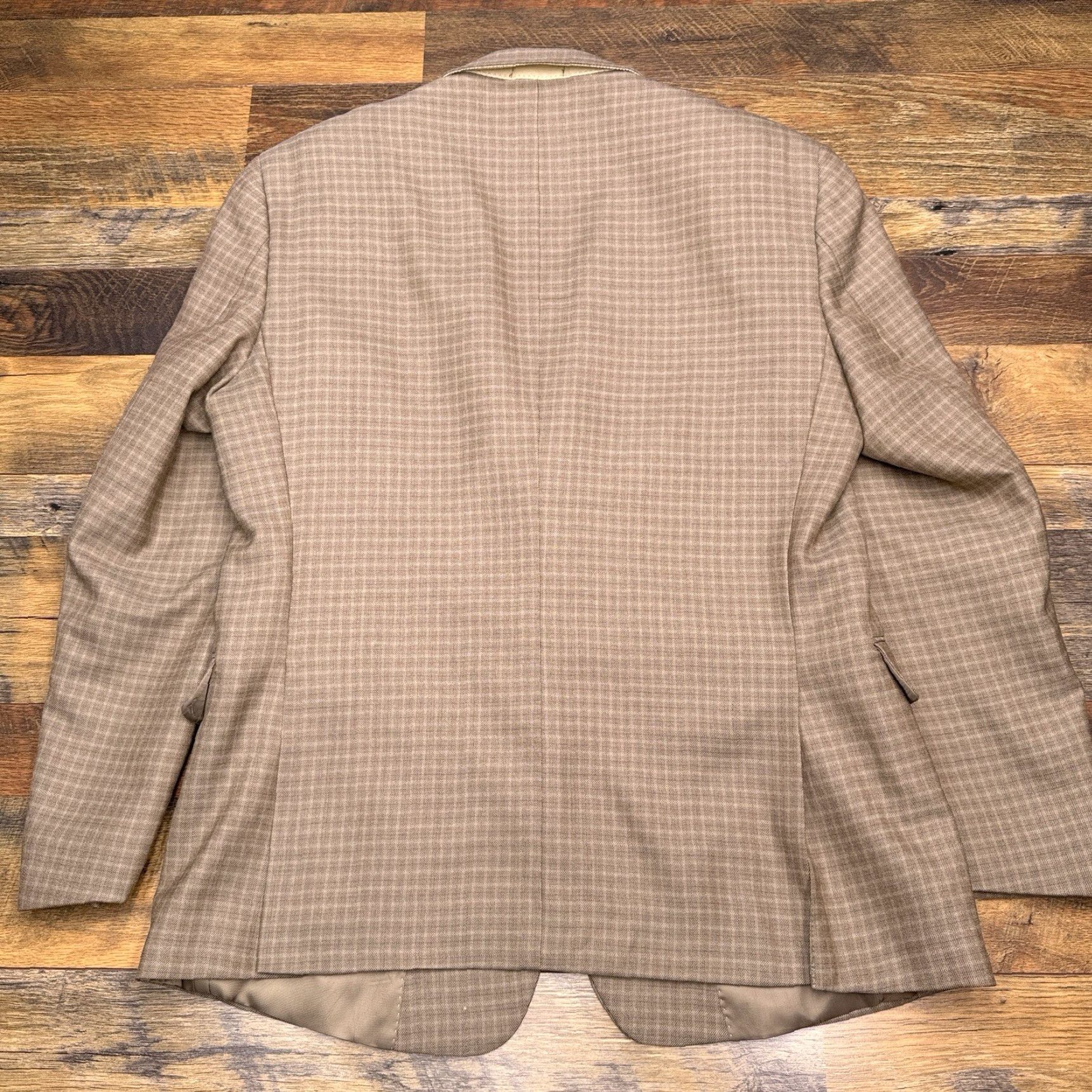 Tommy Hilfiger Tommy Hilfiger Blazer Suit Jacket 42R Brown Worsted Wool Check Double-Vented Notch Lapel Regular Fit Mens Size 42R - 2 Thumbnail