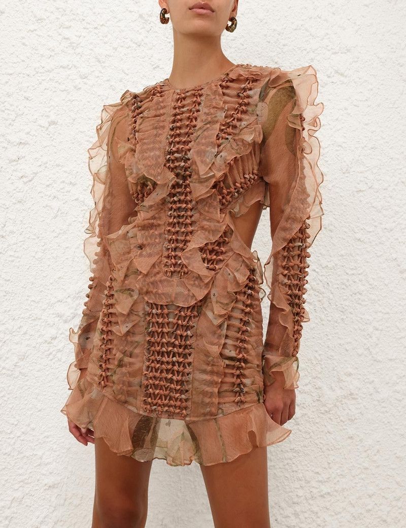 Zimmermann oc11z0226 Illuminate Braided Mini Dress In Brown Size M / US 6-8 / IT 42-44 - 2 Thumbnail