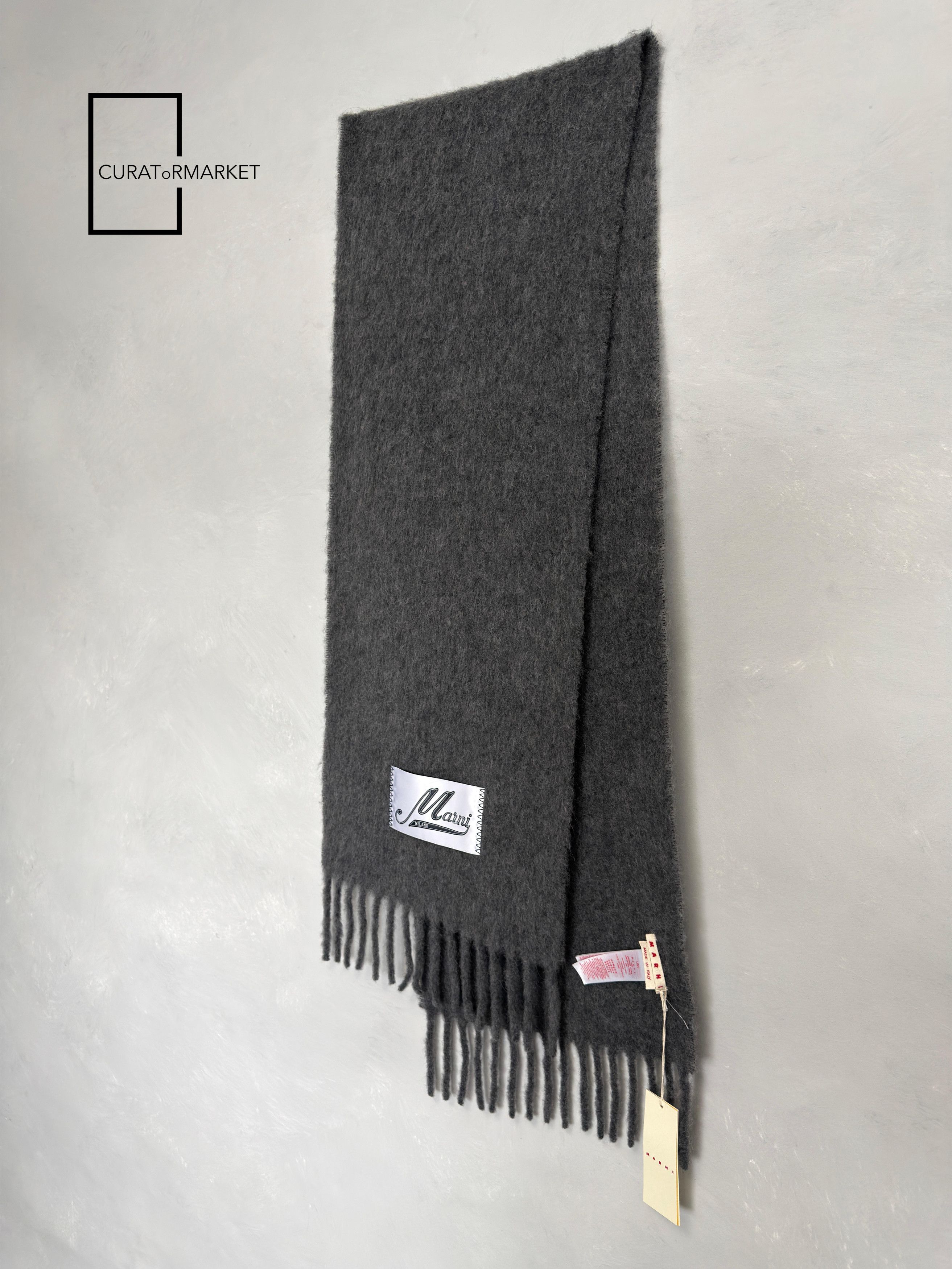 Marni Embroidered Logo Alpaca Felted Wool Classic Gray Scarf FW25 Size ONE SIZE - 3 Thumbnail