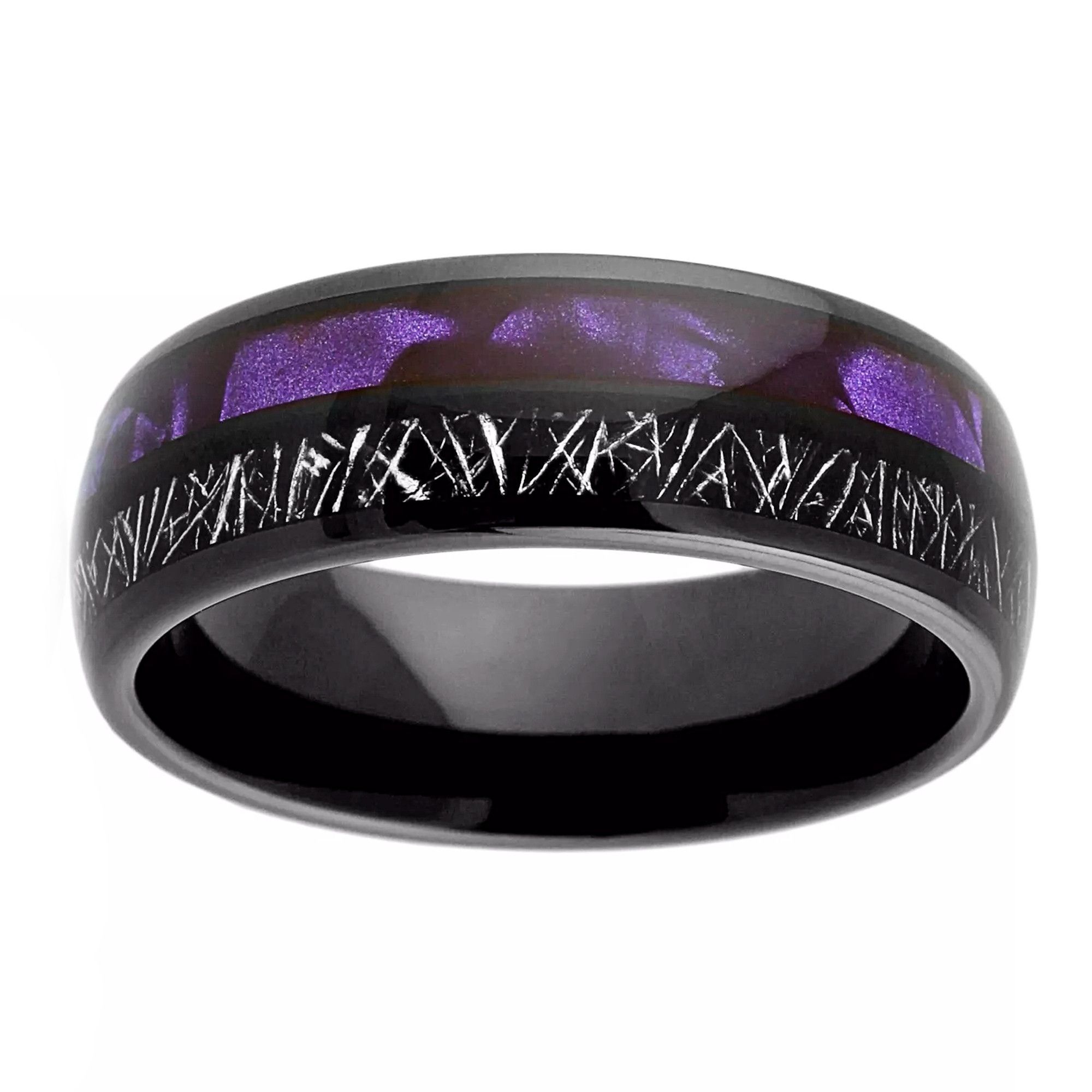 Tungsten Ring Purple Shell & Faux Meteorite Stripe Band