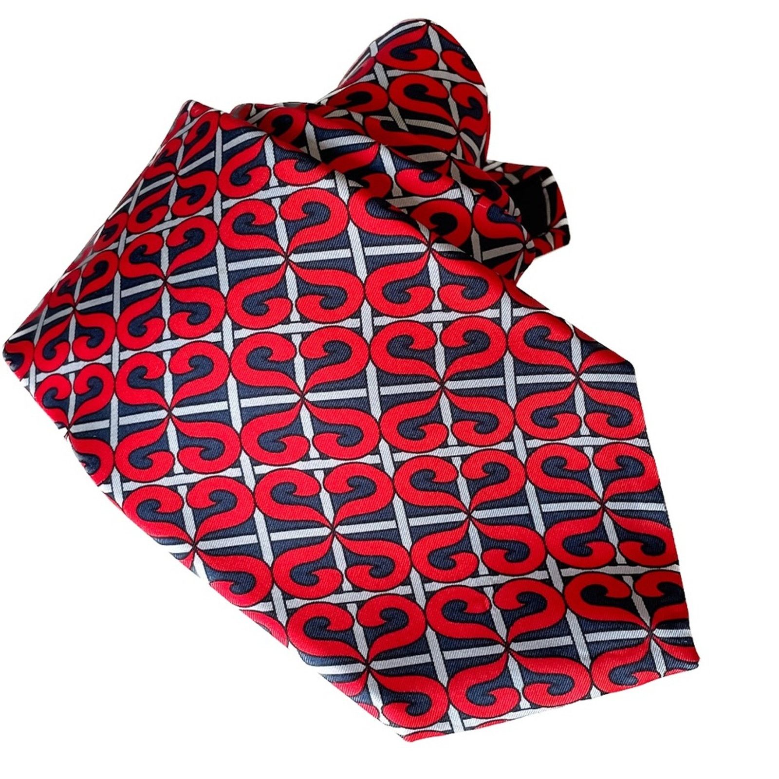 Vintage Barbara Blank vintage 100% silk tie red navy blue 4" w Size ONE SIZE - 5 Thumbnail