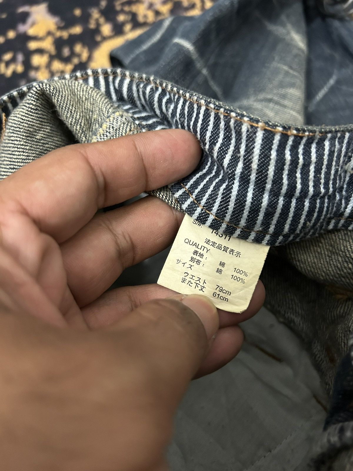 Japanese Brand NYLAUS Doublle Waist Mud Claw Mark Cropped Jeans Size US 31 - 14 Thumbnail