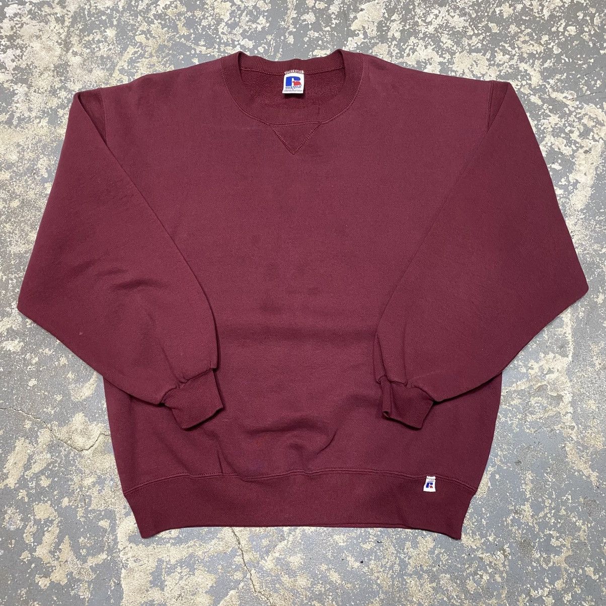 Russell Athletic × Vintage Vintage Russell Athletic Maroon Blank Boxy Crewneck Hoodie Size US L / EU 52-54 / 3 - 1 Thumbnail