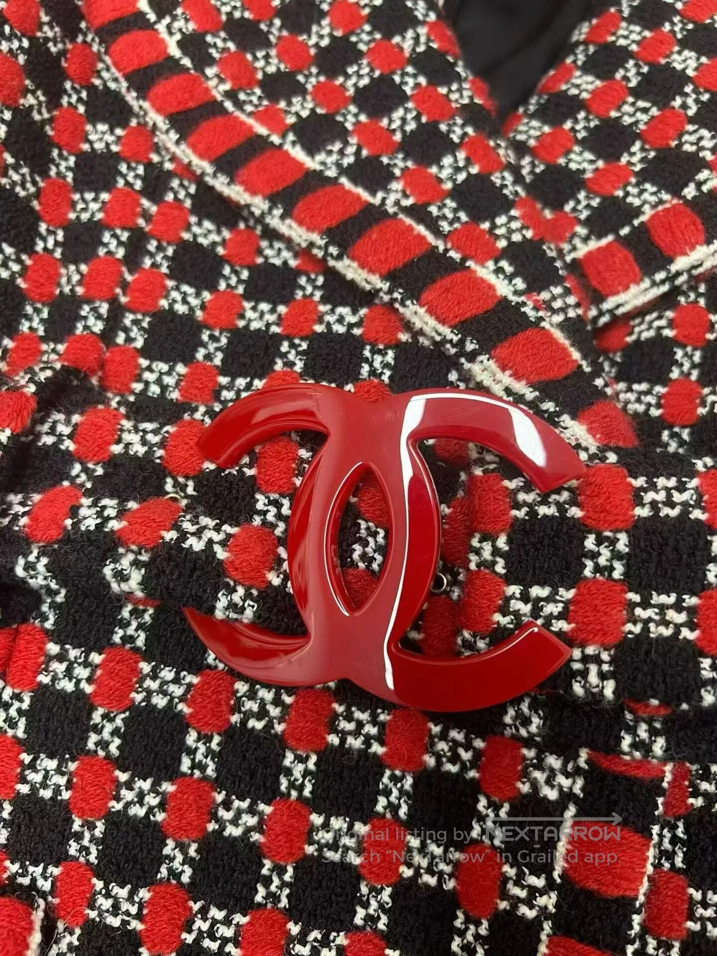 Chanel Chanel Red Black Plaid Long Coat. Size XS / US 0-2 / IT 36-38 - 3 Thumbnail
