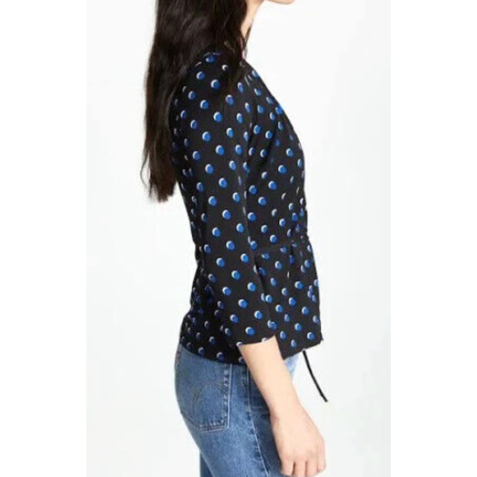 Bailey 44 Bailey 44 Blouse Wrap Top 3/4 Sleeve Wrapture Dot NWT Womens Sz M Black Blue Polka Dot V-Neck Designer Made in USA Size M / US 6-8 / IT 42-44 - 4 Thumbnail