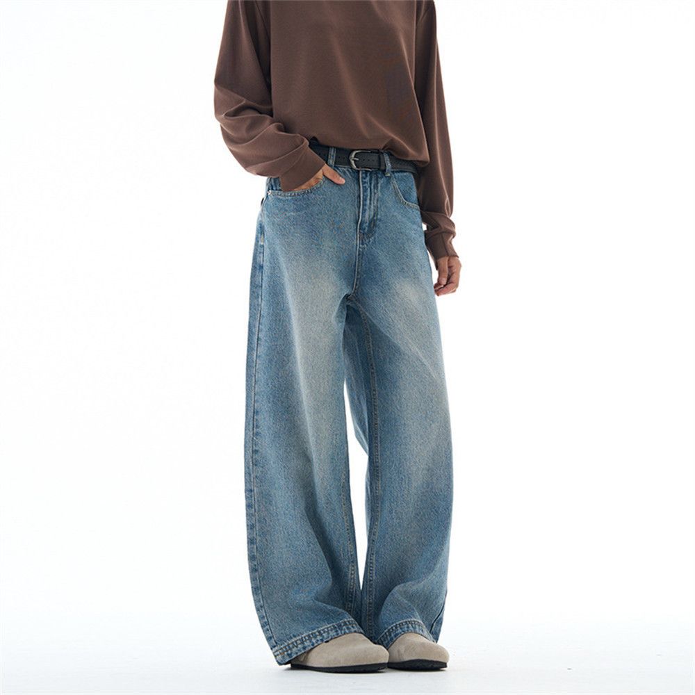 Japanese Brand Men's vintage washed distressed wide-leg straight jeans Size US 32 / EU 48 - 2 Thumbnail