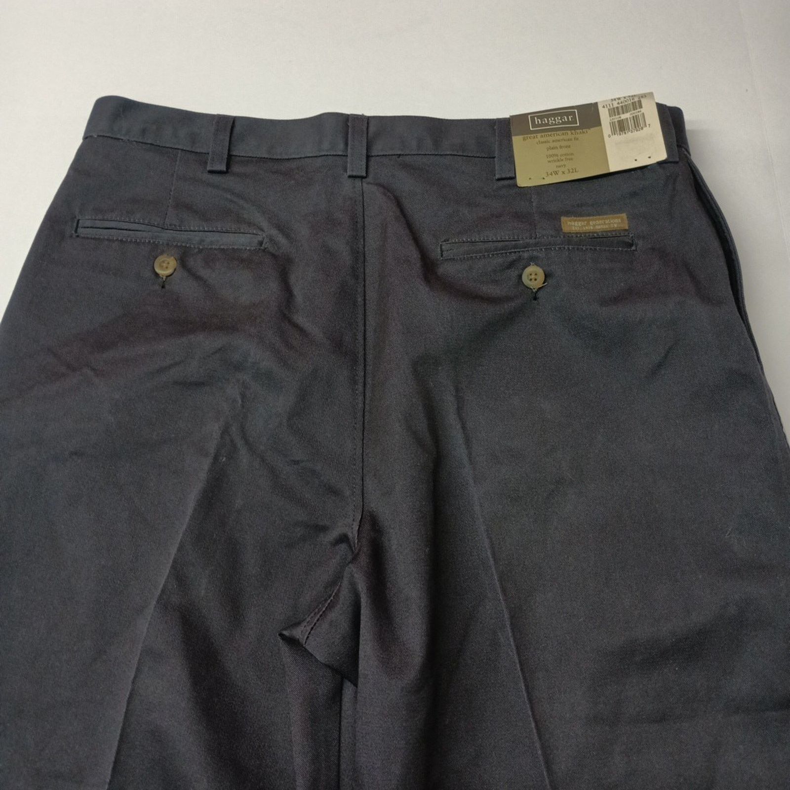 Haggar Haggar Khakis Men's 34x32 Navy Blue Wrinkle Free Plain Front Size US 34 / EU 50 - 7 Thumbnail