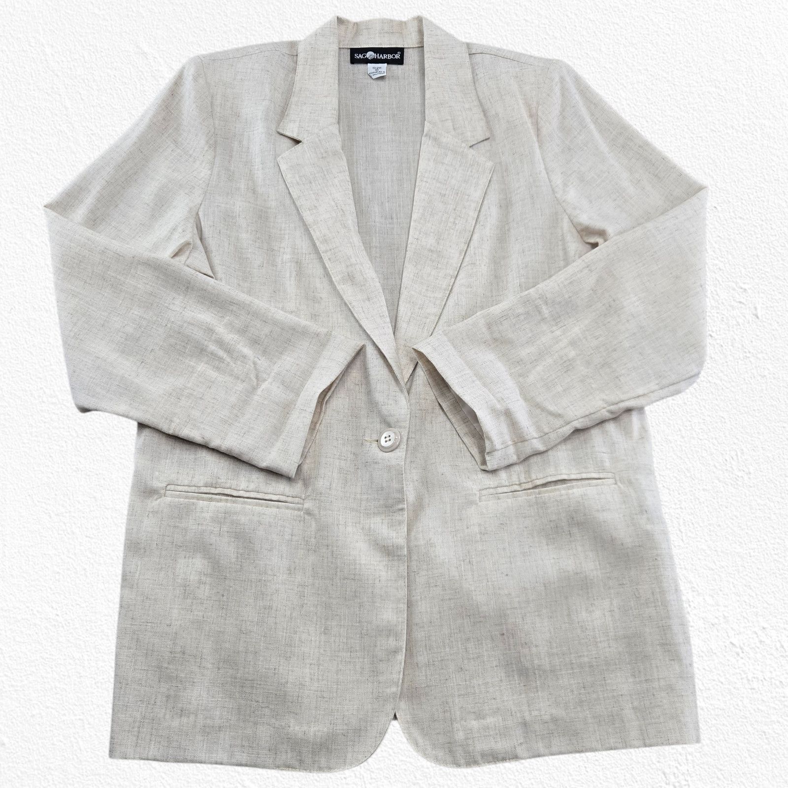 Vintage 90s Sag Harbor Beige Linen Blend Blazer Size 16 Size XXL / US 16-18 / IT 52-54 - 2 Thumbnail